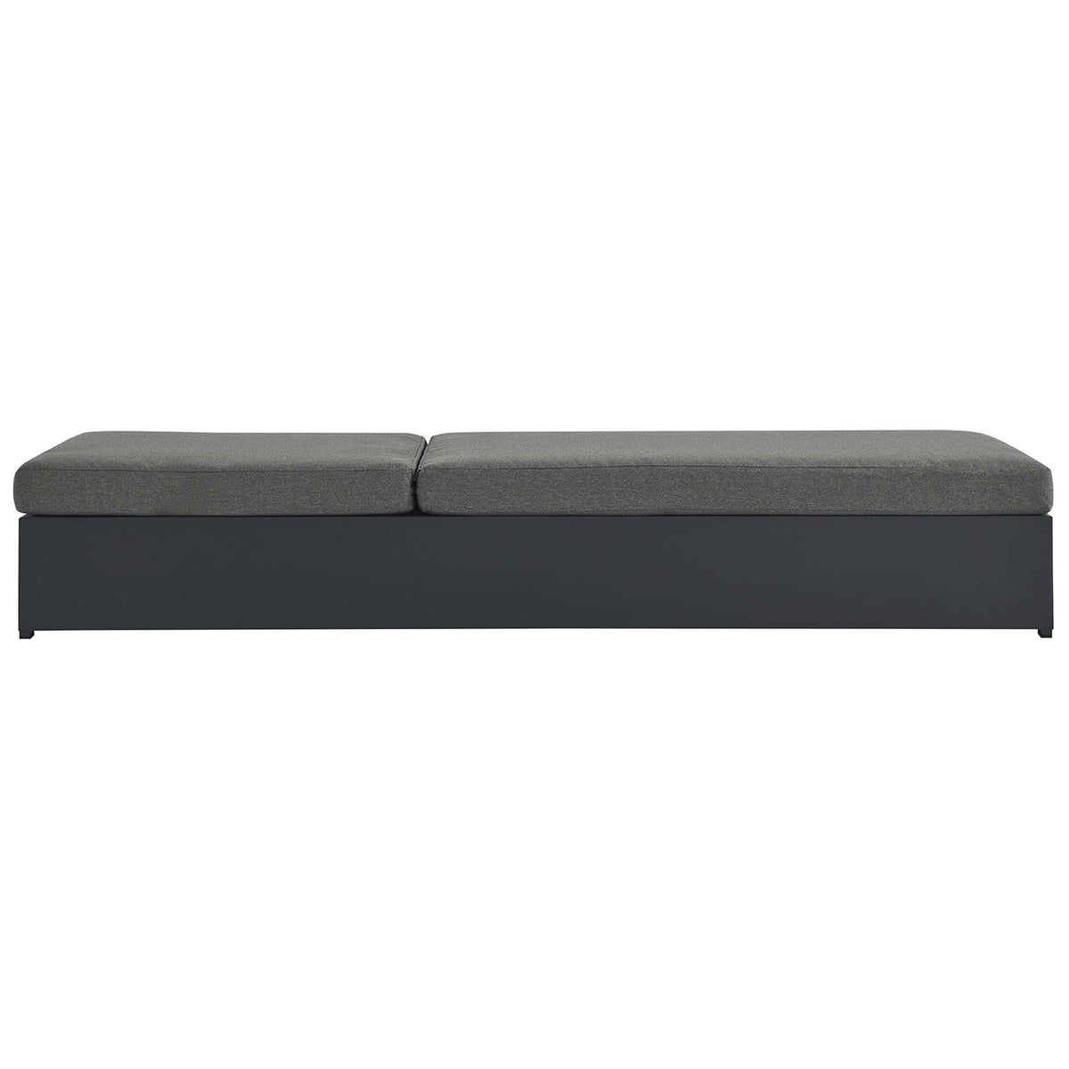 Charcoal chaise fully flat to showcase the long sunbed surface and streamlined rectangular base || EEI-6634-GRY-CHA || side_converted_studio