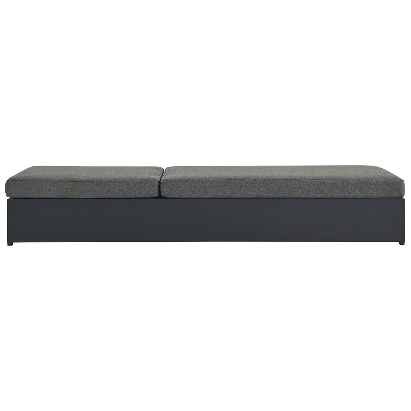 Charcoal chaise fully flat to showcase the long sunbed surface and streamlined rectangular base || EEI-6634-GRY-CHA || side_converted_studio