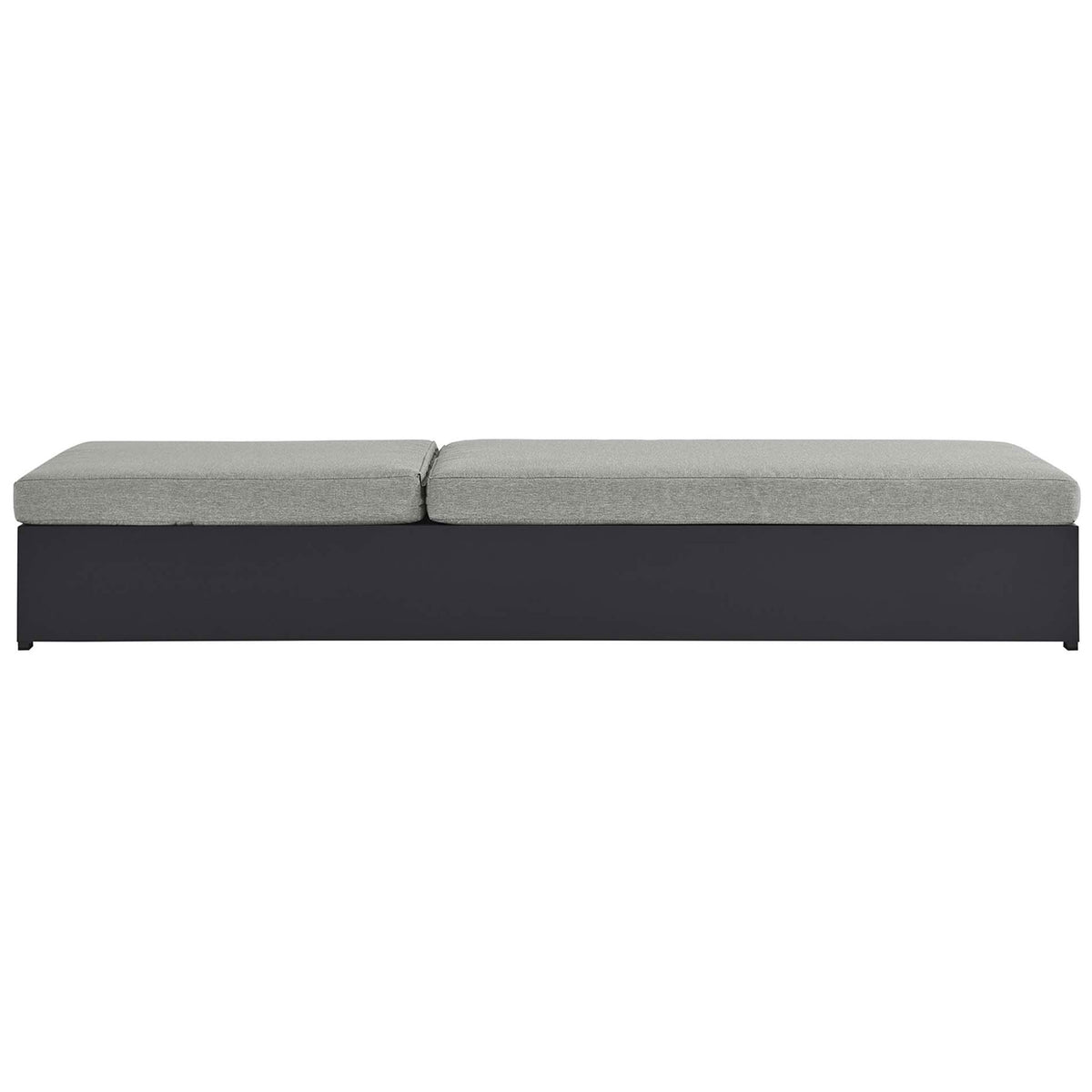 Light gray chaise laid flat to create a full-length sunbed on a sleek powder-coated frame || EEI-6634-GRY-GRY || side_converted_studio