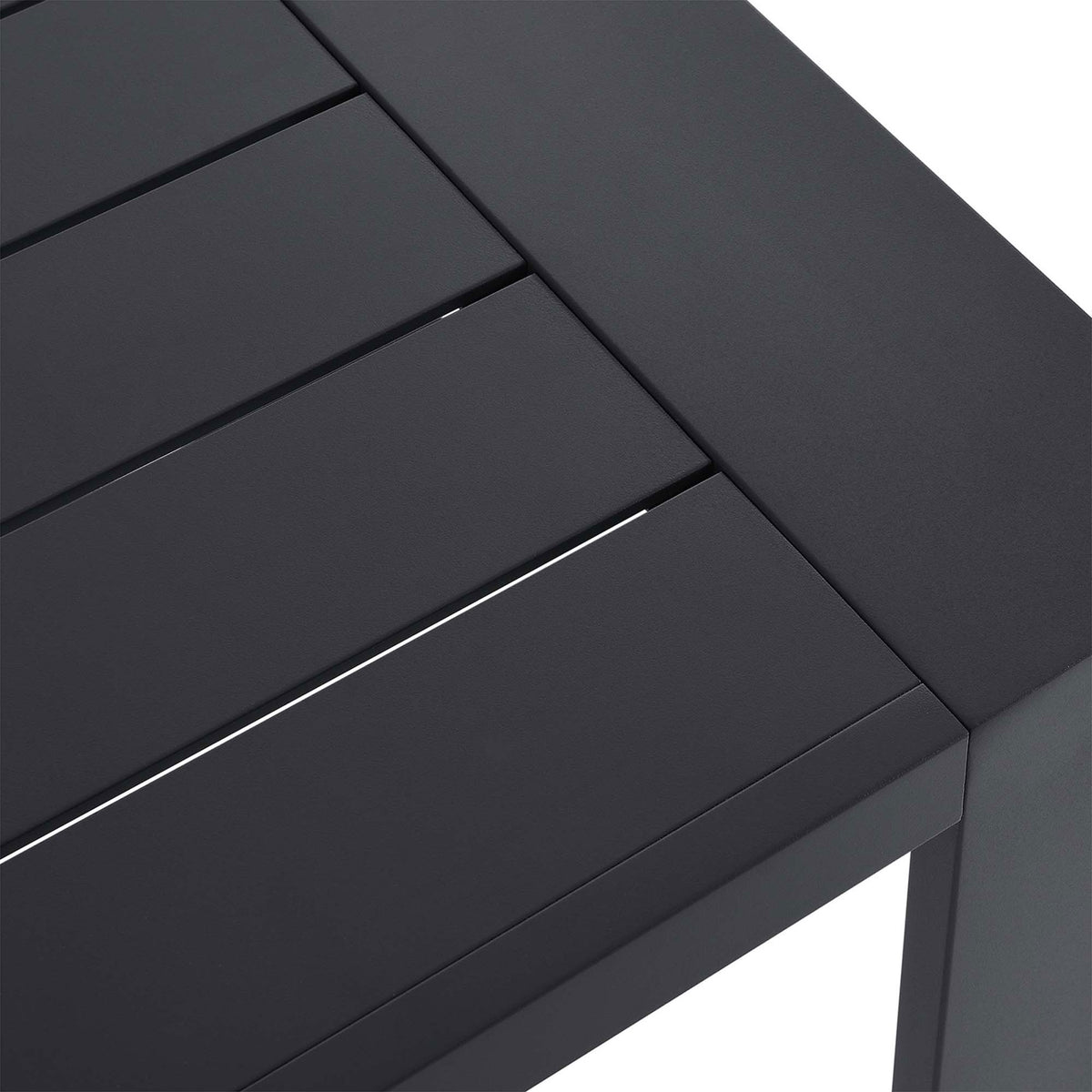 Aluminum leg and slatted top detail highlighting crisp edges and sturdy modern construction. || EEI-6635-GRY || detail_studio