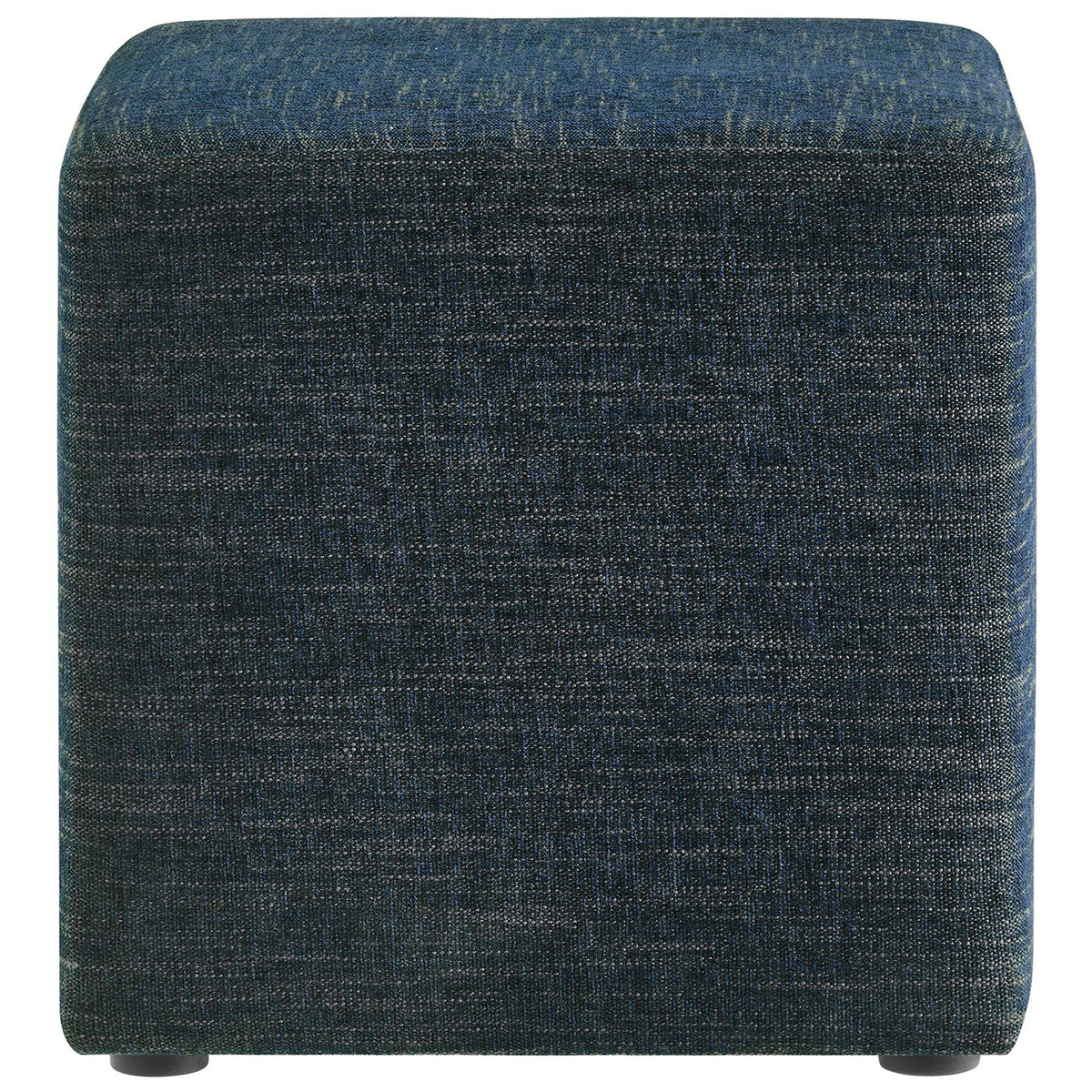 Square heathered blue ottoman showcasing its clean front profile and smooth, upholstered sides || EEI-6636-HEA || front_studio