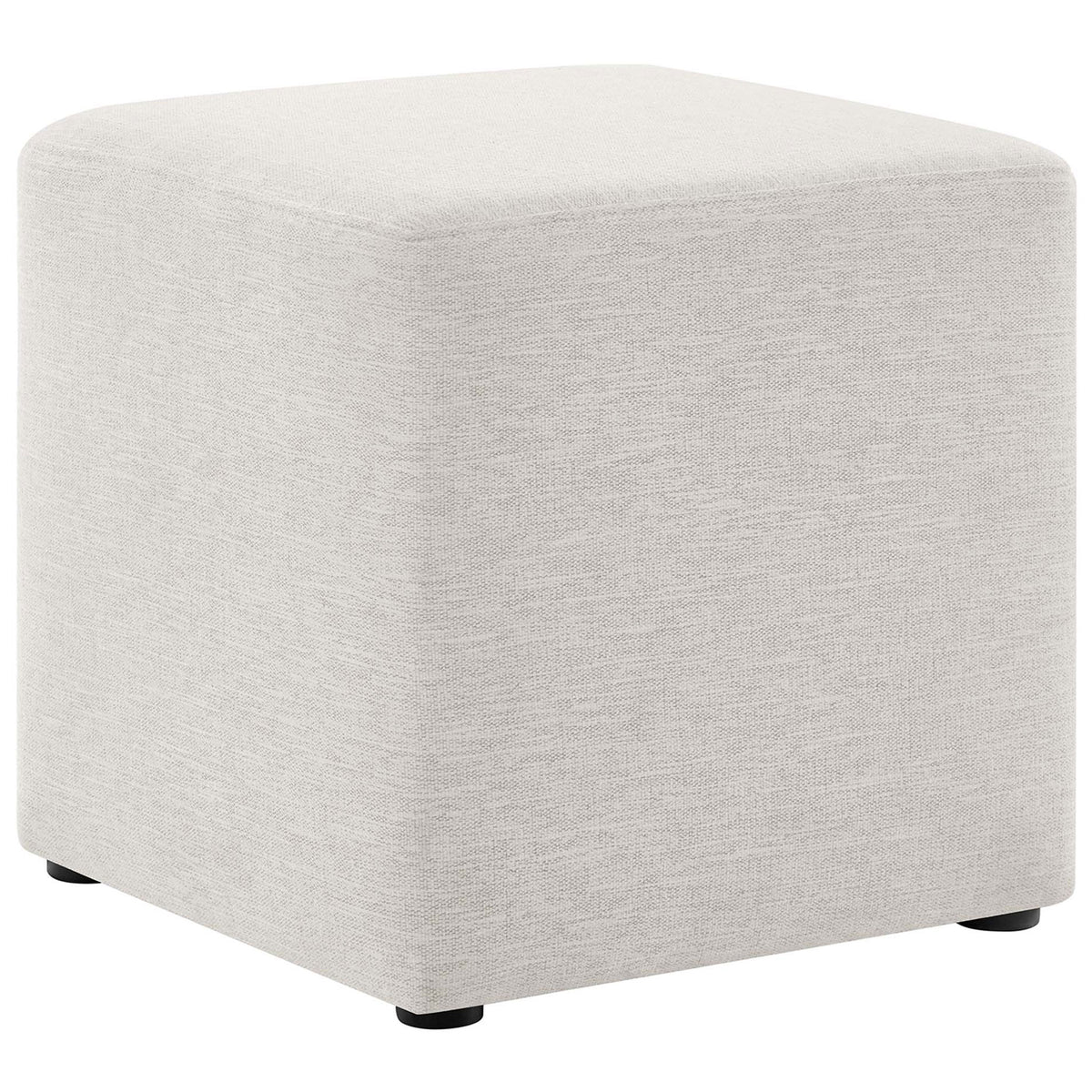 Ivory square upholstered ottoman with smooth heathered fabric and low-profile black feet. || EEI-6636-HEI || front_angle_studio