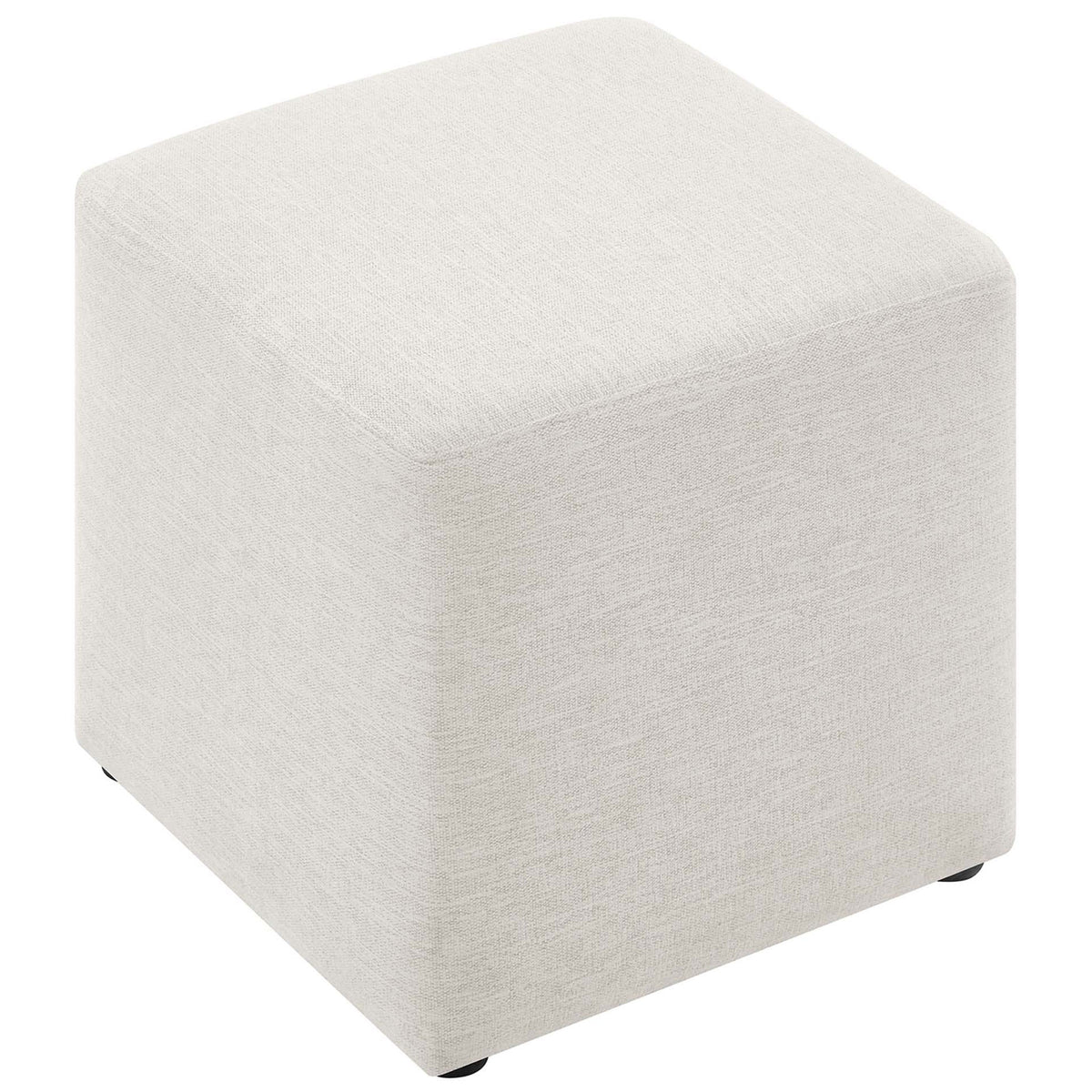 Comfortable cube ottoman with generously padded top and softly rounded edges in ivory fabric. || EEI-6636-HEI || top_angle_studio