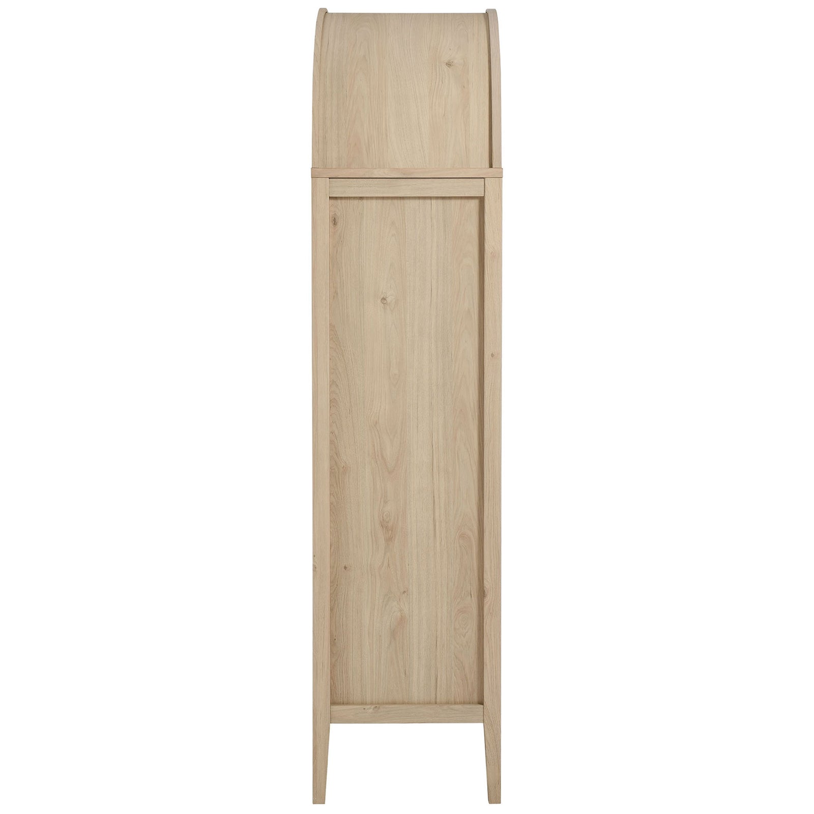 Streamlined side silhouette of the light oak Nolan cabinet with arched top and slim legs || EEI-6639-LOA || side_studio