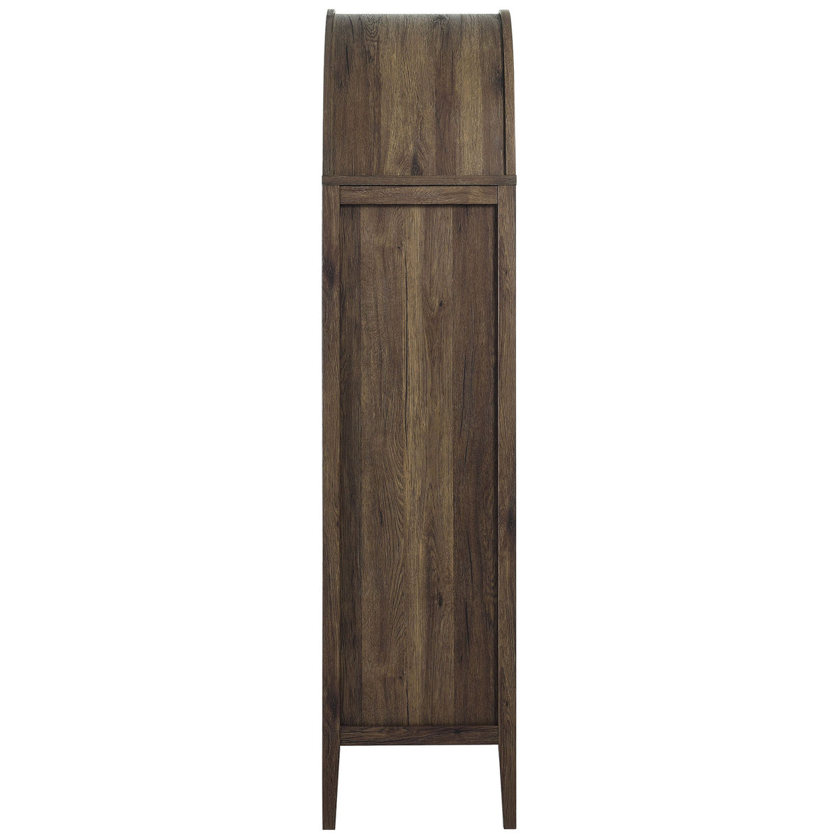 Narrow side profile of the walnut hickory Nolan cabinet with graceful arched top || EEI-6639-WAL-HCK || side_studio