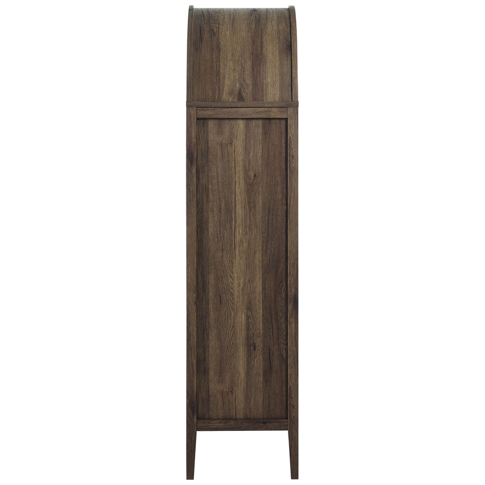 Narrow side profile of the walnut hickory Nolan cabinet with graceful arched top || EEI-6639-WAL-HCK || side_studio