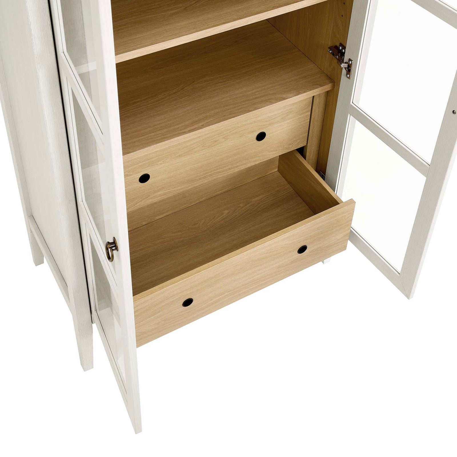 Spacious lower drawers in the white oak cabinet keep linens and serveware neatly tucked away || EEI-6639-WHI-OAK || storage_open_studio