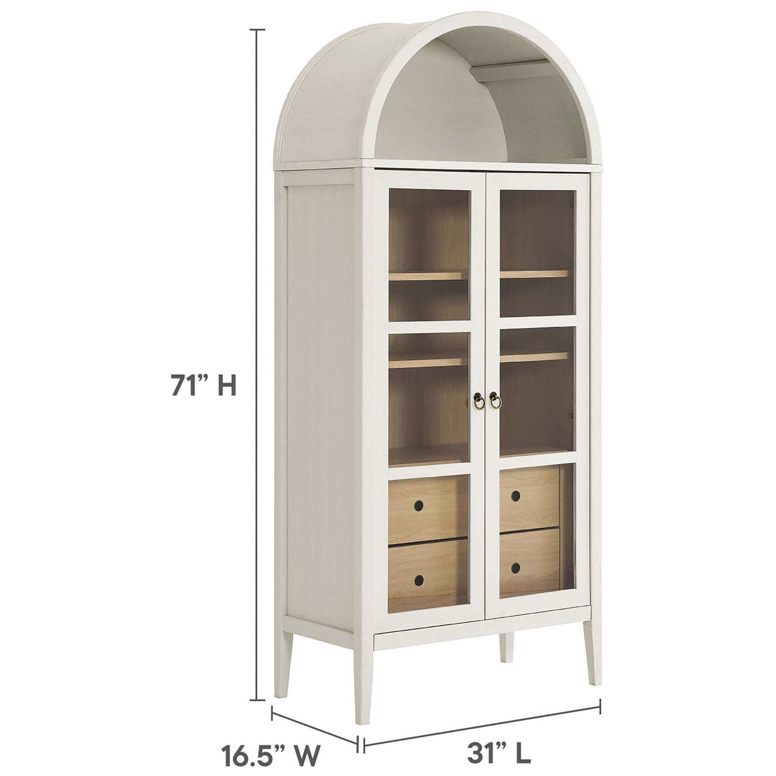 White oak display cabinet sized at 71 inches tall with a space saving 31 inch width || EEI-6639-WHI-OAK || dimension_studio