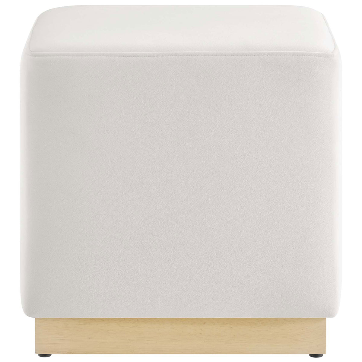 Compact alabaster velvet ottoman showcasing its clean square profile and minimal modern style. || EEI-6640-ALA-NAT || front_studio