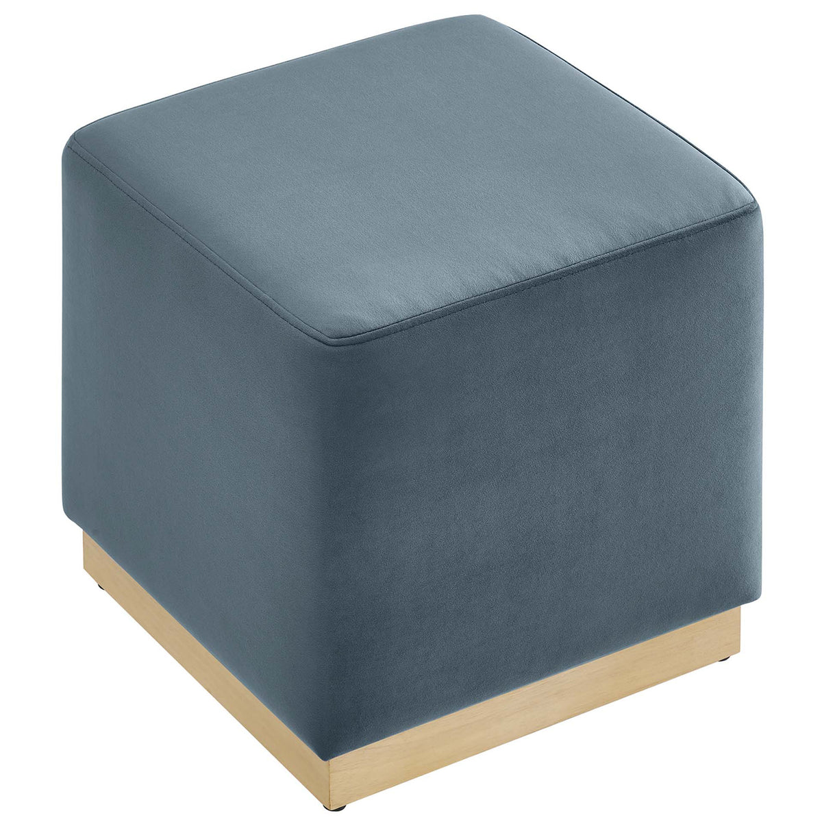 Plush padded top on the cadet blue velvet ottoman invites use as a seat, footrest, or accent table. || EEI-6640-CAB-NAT || top_angle_studio