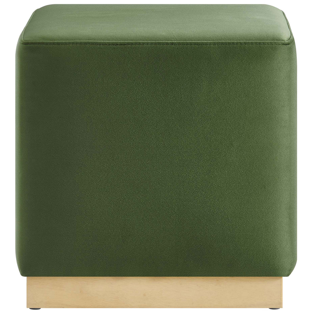Simple moss green velvet ottoman with a natural wood base || EEI-6640-MOG-NAT || front_studio