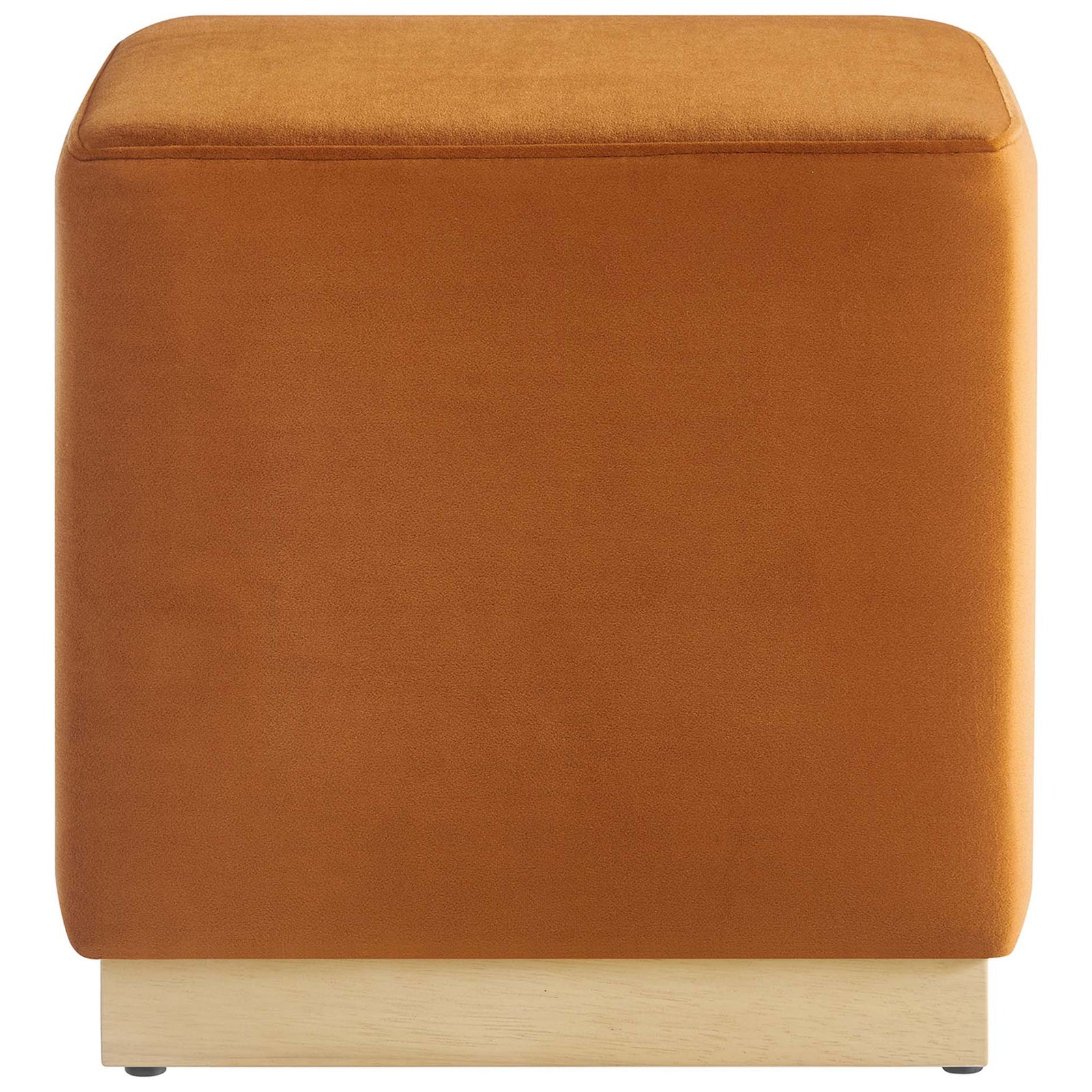 Rust performance velvet ottoman with clean cube silhouette and subtle French piping detail || EEI-6640-RUS-NAT || front_studio