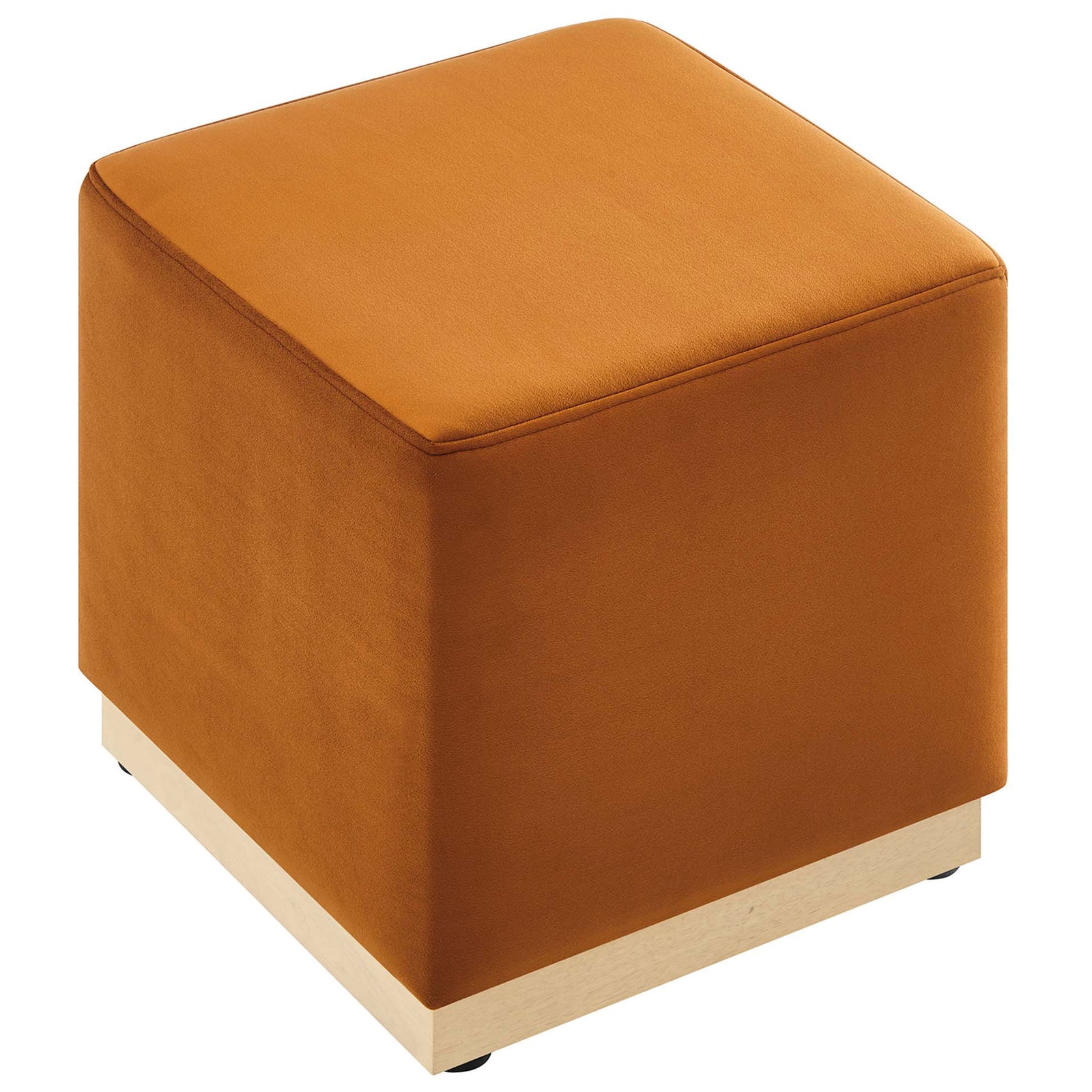 Rust velvet ottoman highlighting the plush cushioned seat and softly rounded corners || EEI-6640-RUS-NAT || top_studio