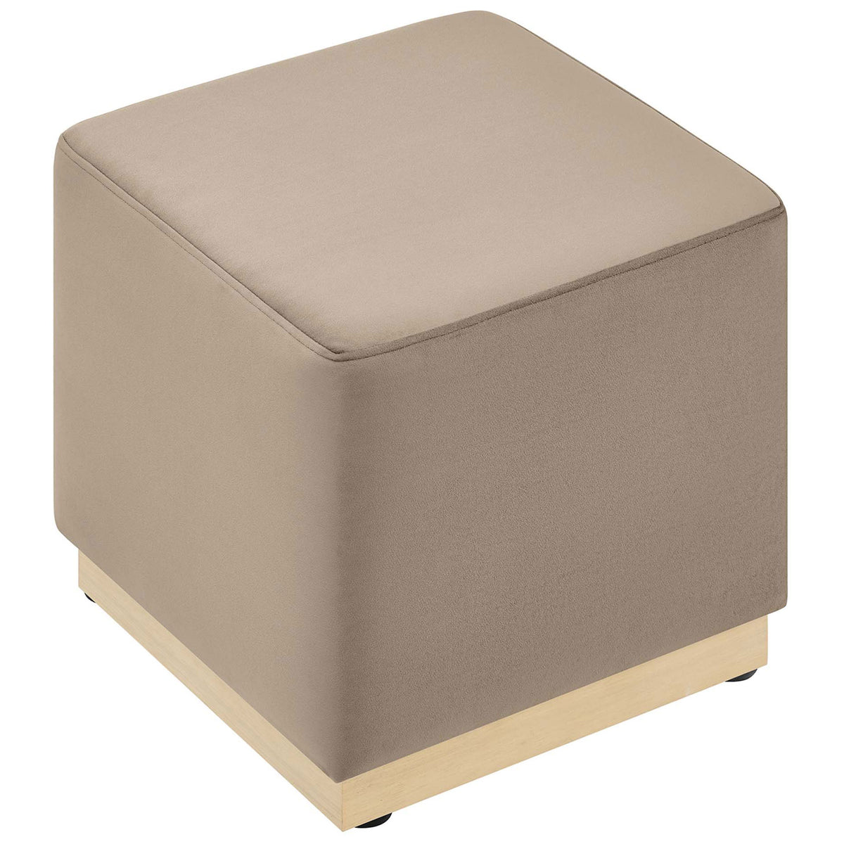 Plush performance velvet seat cushion atop a cube ottoman for lounging, resting feet, or extra seating. || EEI-6640-TAU-NAT || top_angle_studio