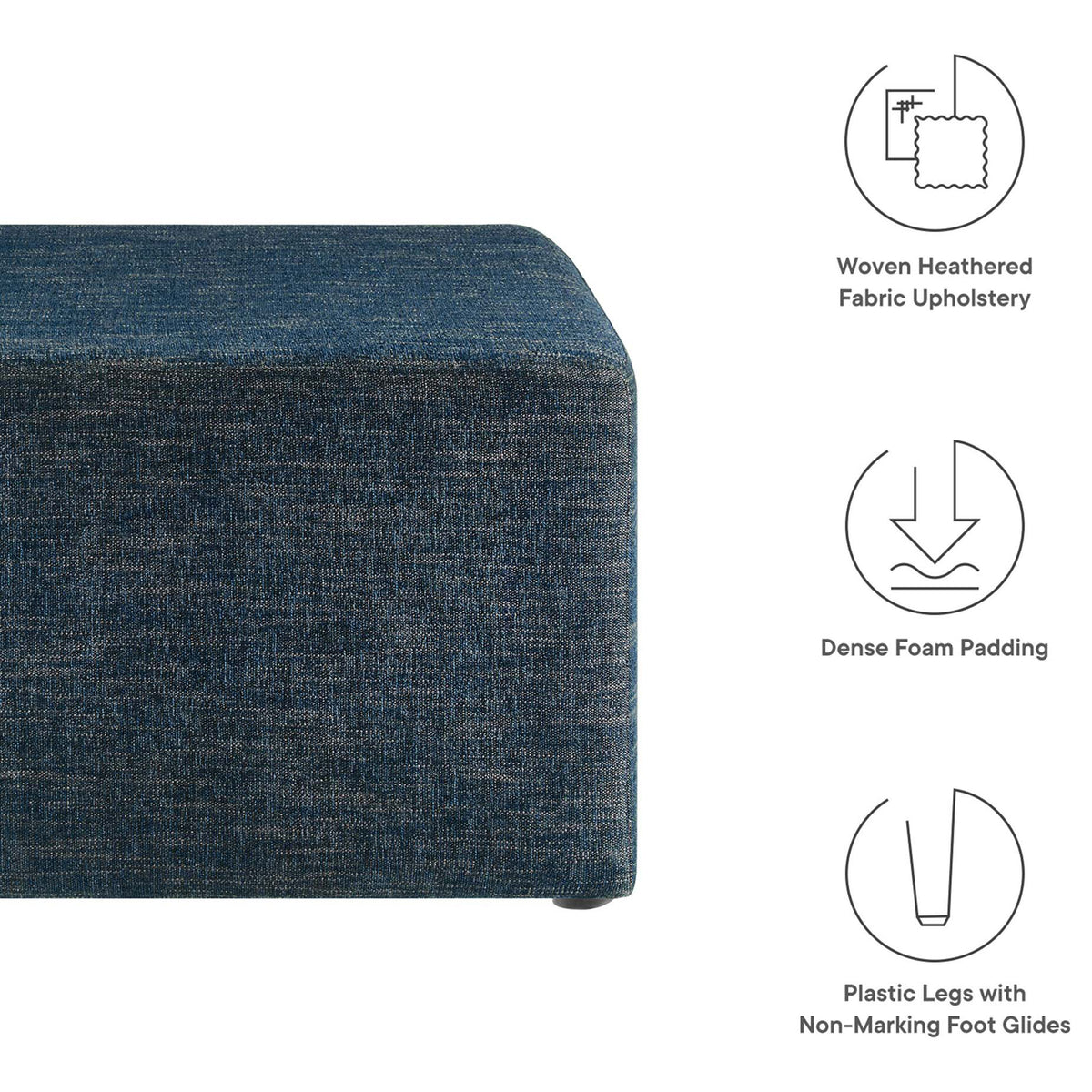 Key features include woven fabric upholstery, dense foam cushioning, and protective plastic glides. || EEI-6642-HEA || callout_studio