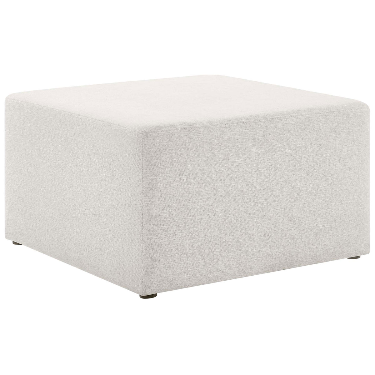Modern square ivory ottoman with smooth heathered upholstery and softly rounded corners || EEI-6642-HEI || front_angle_studio