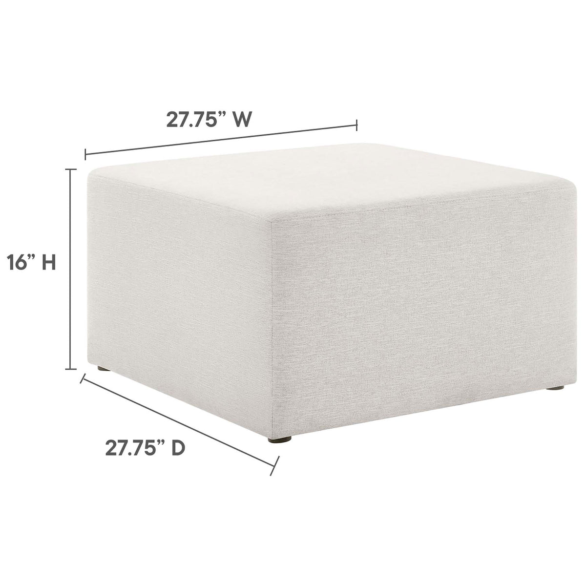 Ivory square ottoman with clearly labeled height and width dimensions for easy room planning || EEI-6642-HEI || dimension_studio