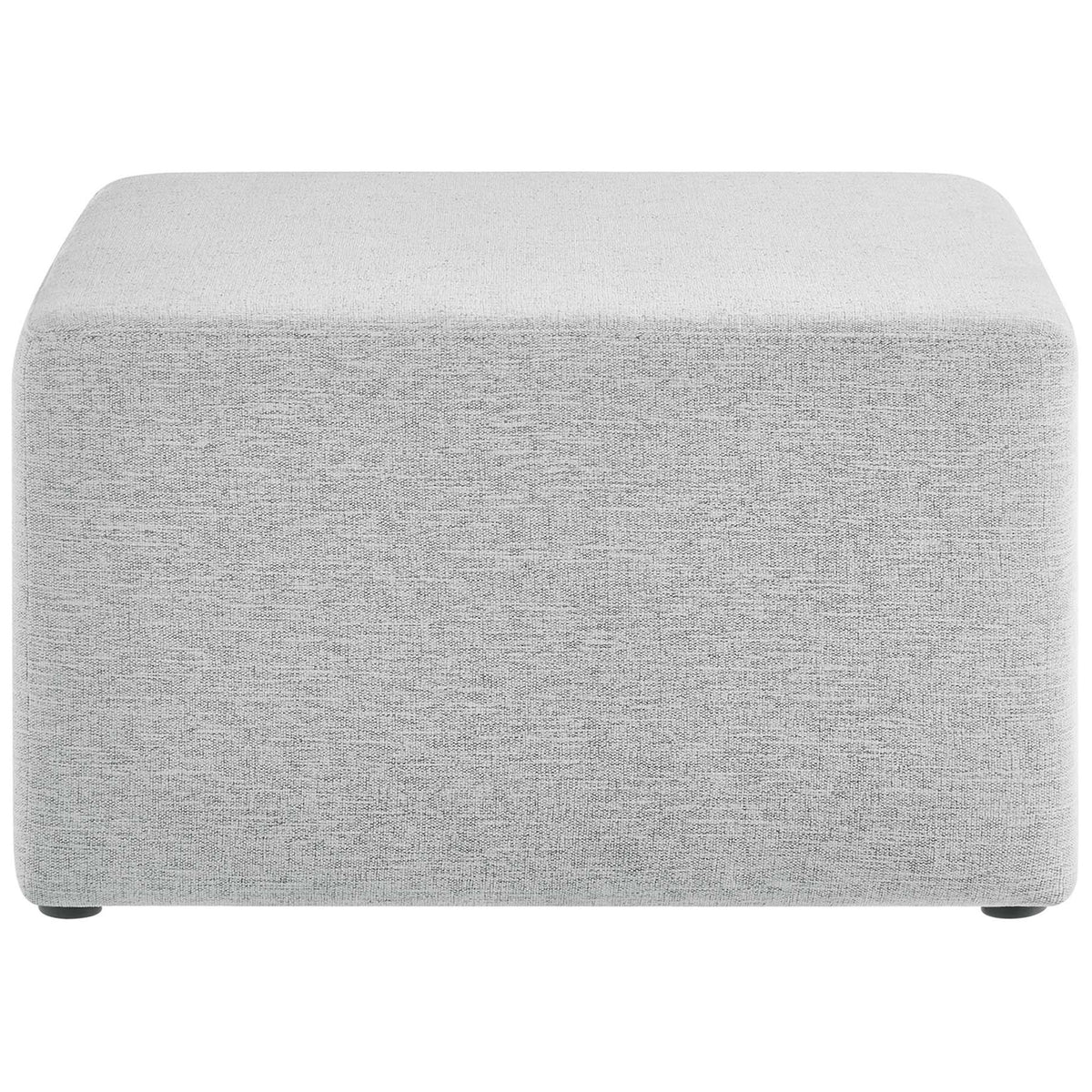 Upholstered square ottoman in heathered light gray fabric, offering cushioned comfort for modern living spaces || EEI-6642-HLG || front_studio