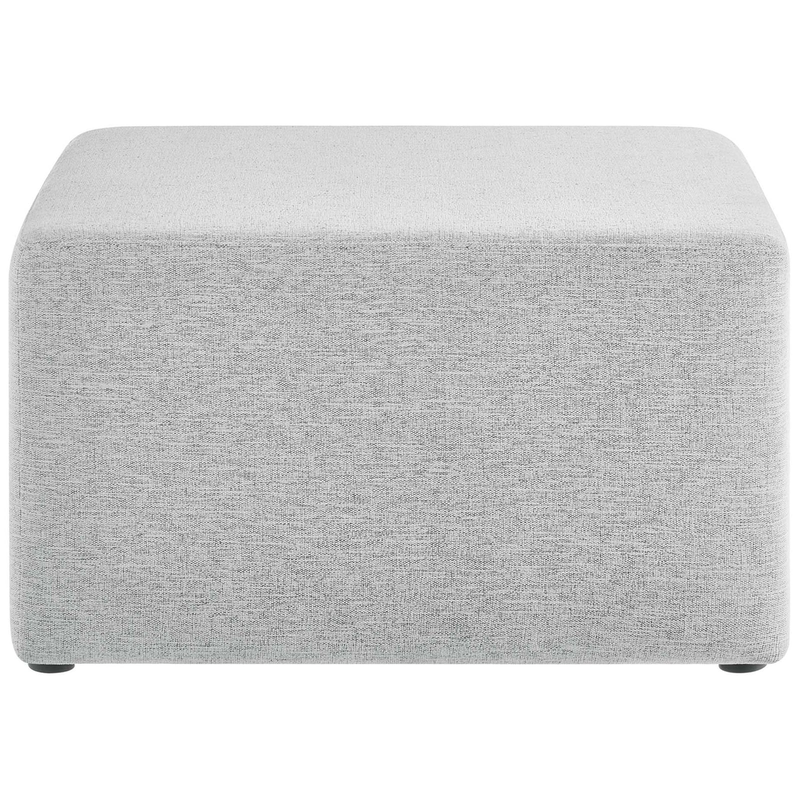 Upholstered square ottoman in heathered light gray fabric, offering cushioned comfort for modern living spaces || EEI-6642-HLG || front_studio
