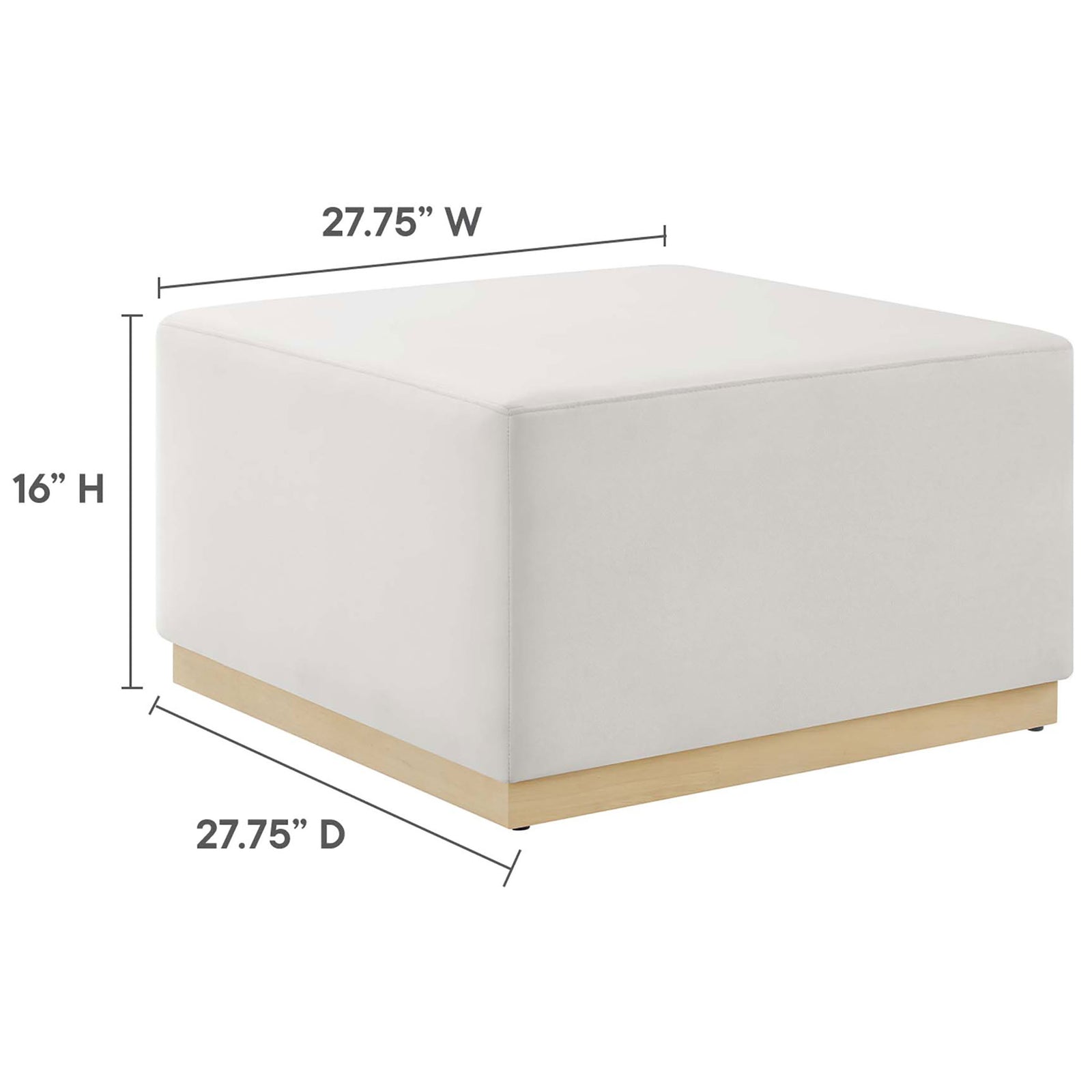 Dimensions highlight the spacious 28 inch square profile and comfortably low 16 inch seat height || EEI-6643-ALA-NAT || dimension_studio