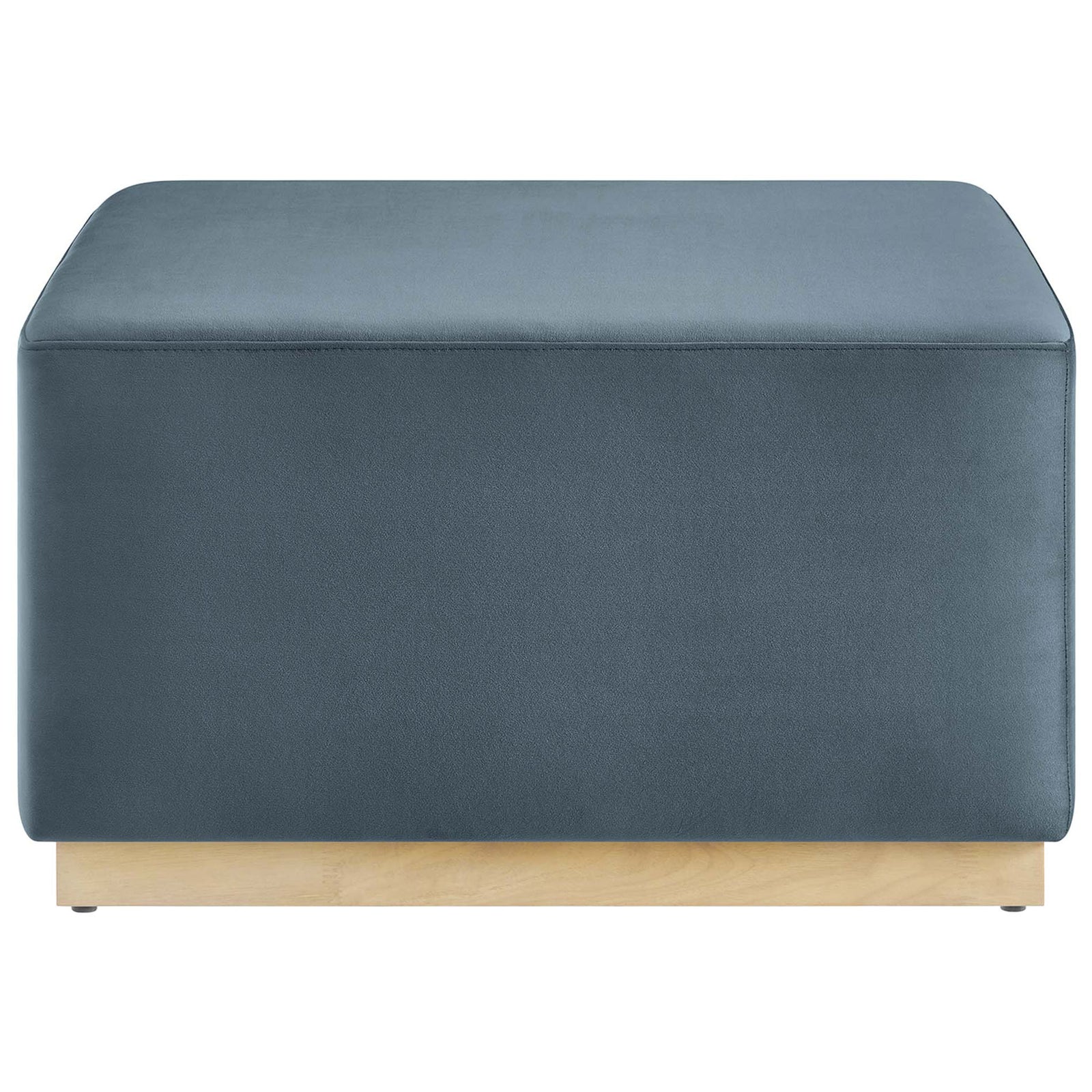 Modern low profile ottoman in cadet blue performance velvet with smooth tailored sides || EEI-6643-CAB-NAT || front_studio