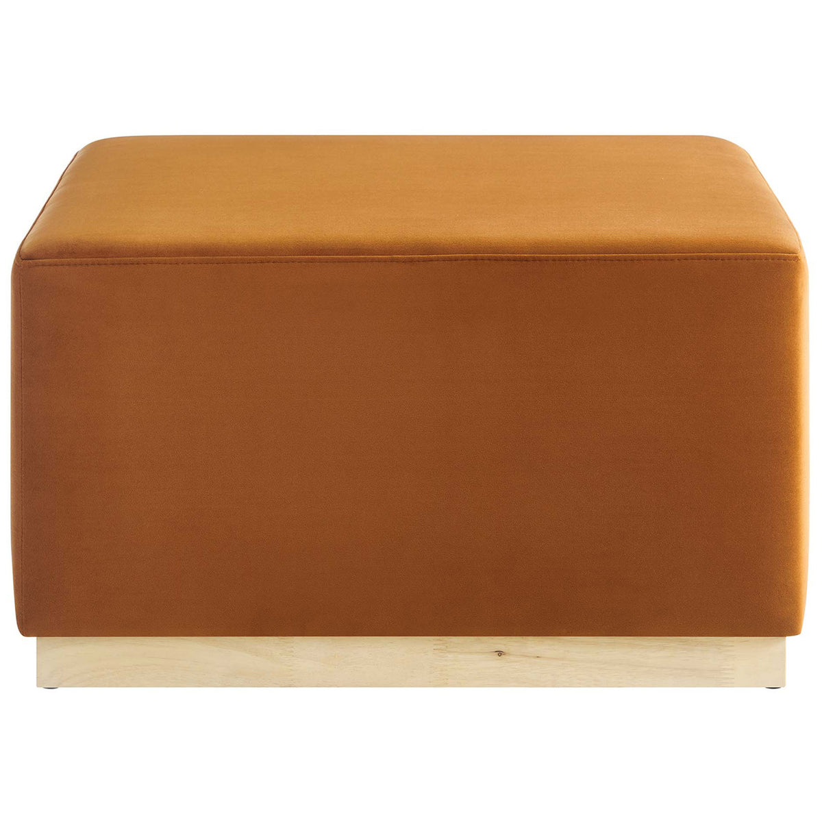 Rust velvet ottoman with plush cushioned seat and pale wood base || EEI-6643-RUS-NAT || front_studio