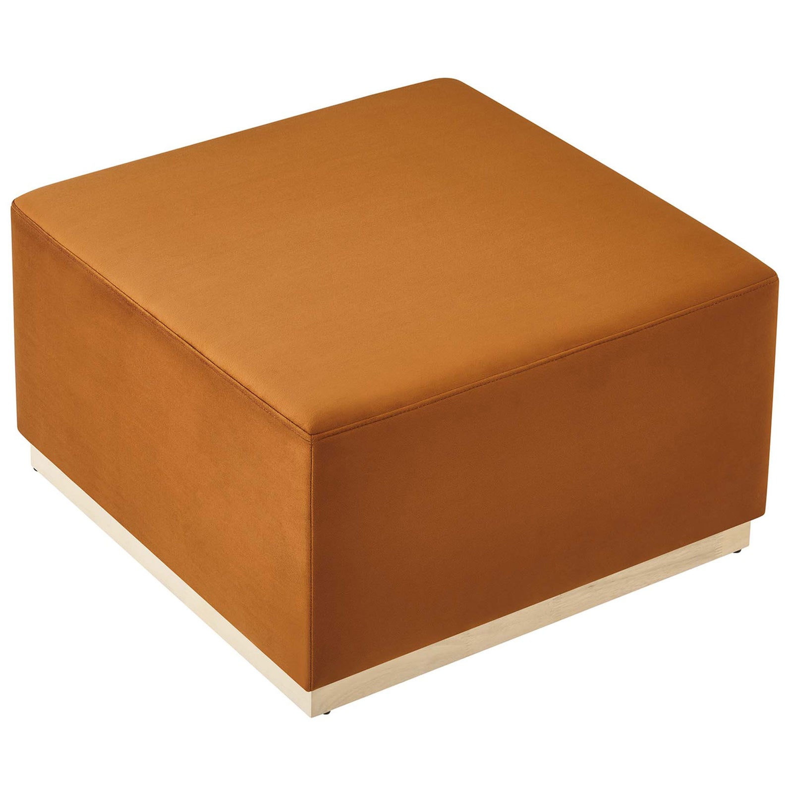 Wide cushioned top of rust velvet ottoman with clean stitched edges || EEI-6643-RUS-NAT || top_angle_studio