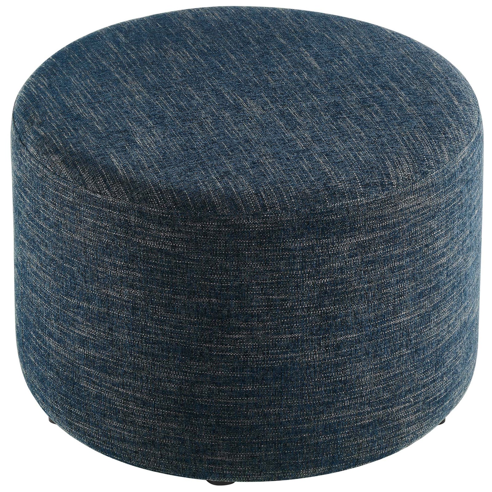 Round azure ottoman provides a smooth padded surface ideal for resting feet or setting a tray || EEI-6645-HEA || top_angle_studio