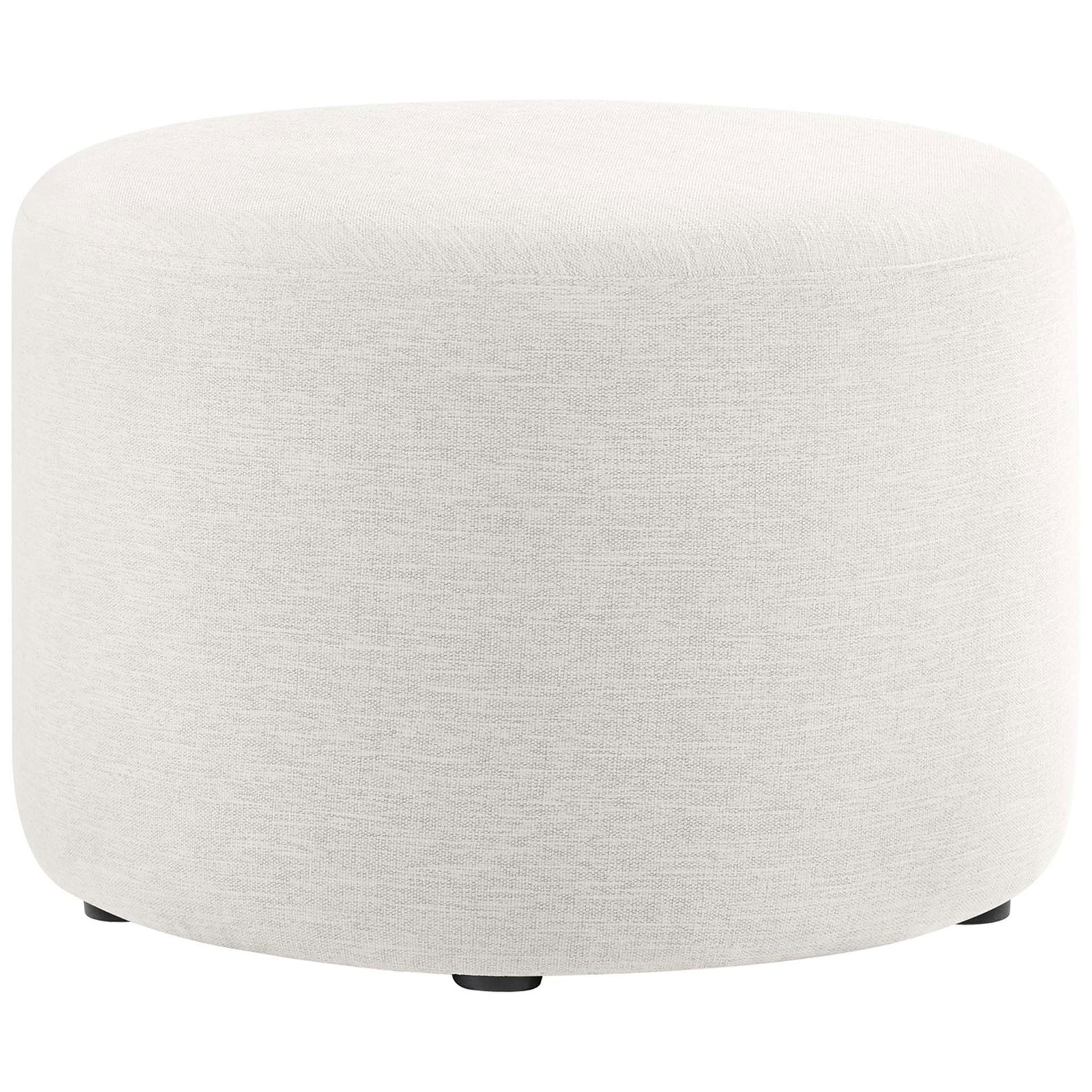 Round heathered ivory ottoman with smooth tailored sides and a low-profile base || EEI-6645-HEI || front_studio