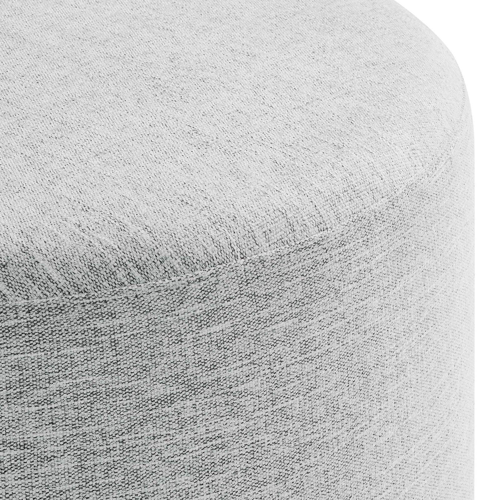 Close-up of the ottoman's heathered light gray upholstery highlighting its soft woven texture || EEI-6645-HLG || detail_studio