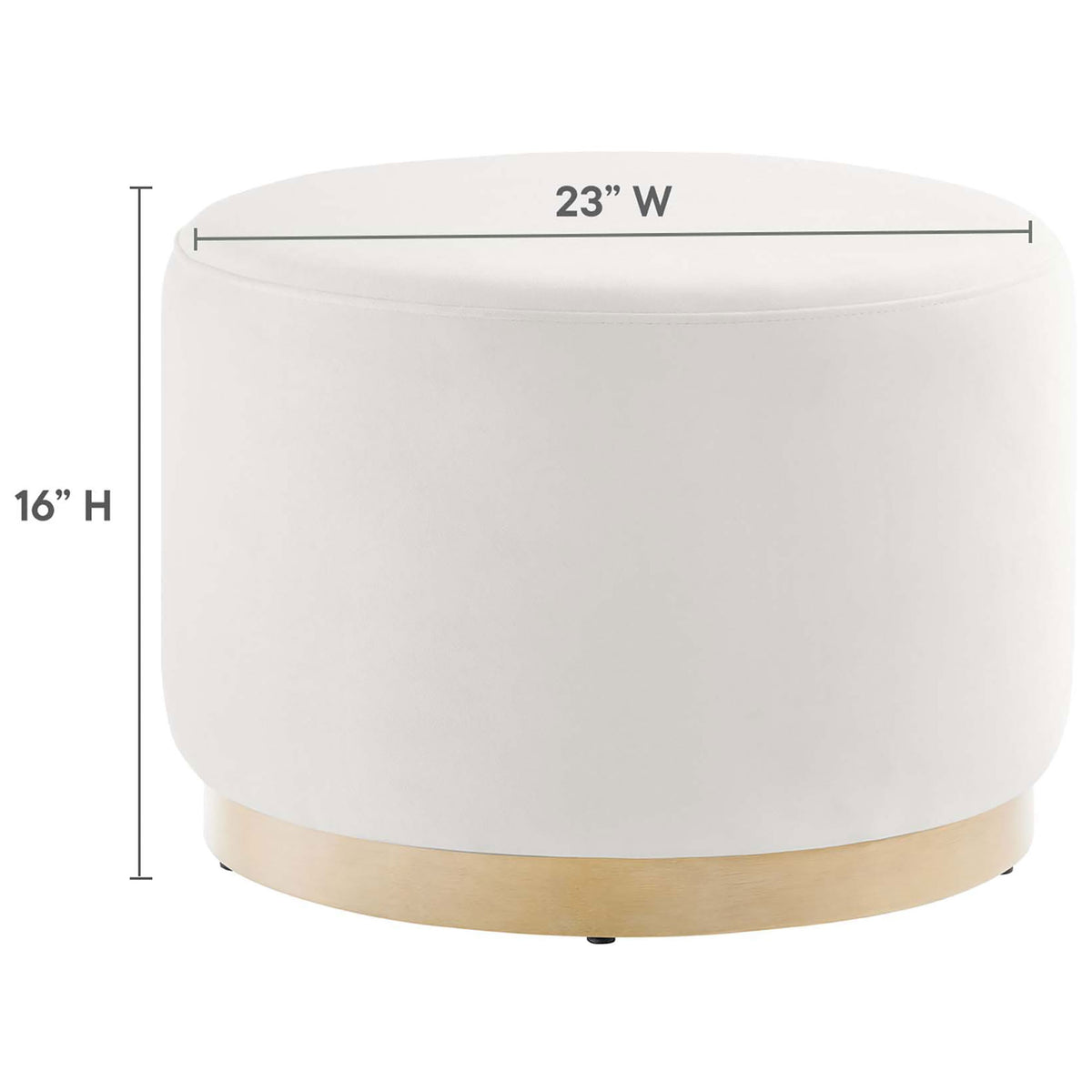 Round ottoman with a compact 23 inch diameter and 16 inch height ideal for small living spaces. || EEI-6646-ALA-NAT || dimension_studio