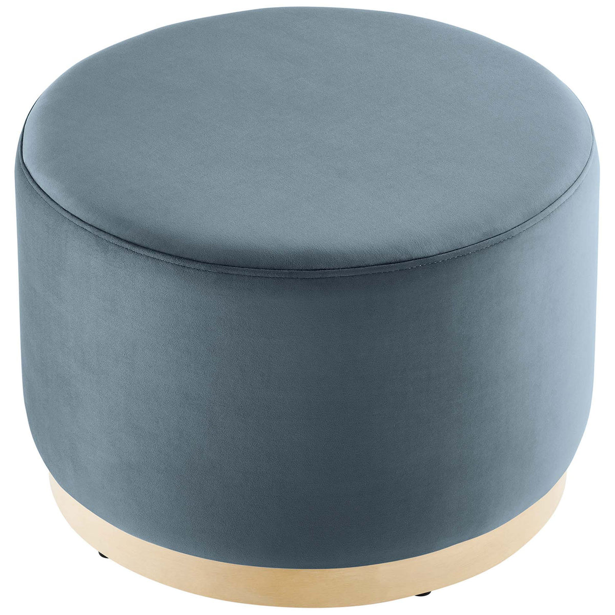 Spacious cushioned top of the blue velvet ottoman offers a soft perch for seating, lounging, or serving trays || EEI-6646-CAB-NAT || top_studio