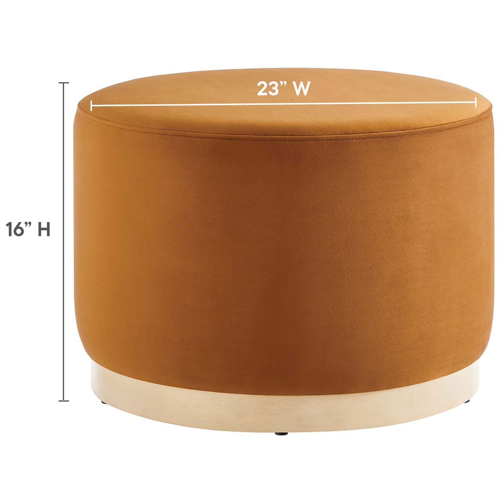 Round ottoman sized at 23 inches wide and 16 inches high for versatile seating or a compact coffee table || EEI-6646-RUS-NAT || dimension_studio
