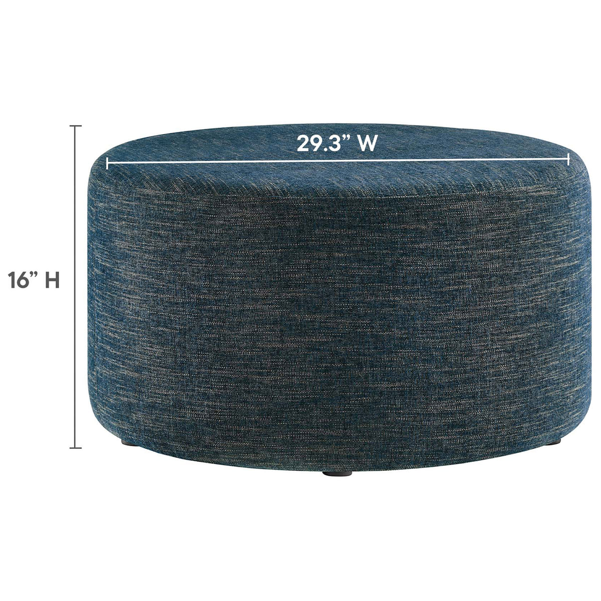 Dimensions of the 29 inch round ottoman shown as 29.3 inches wide and 16 inches high || EEI-6647-HEA || dimension_studio