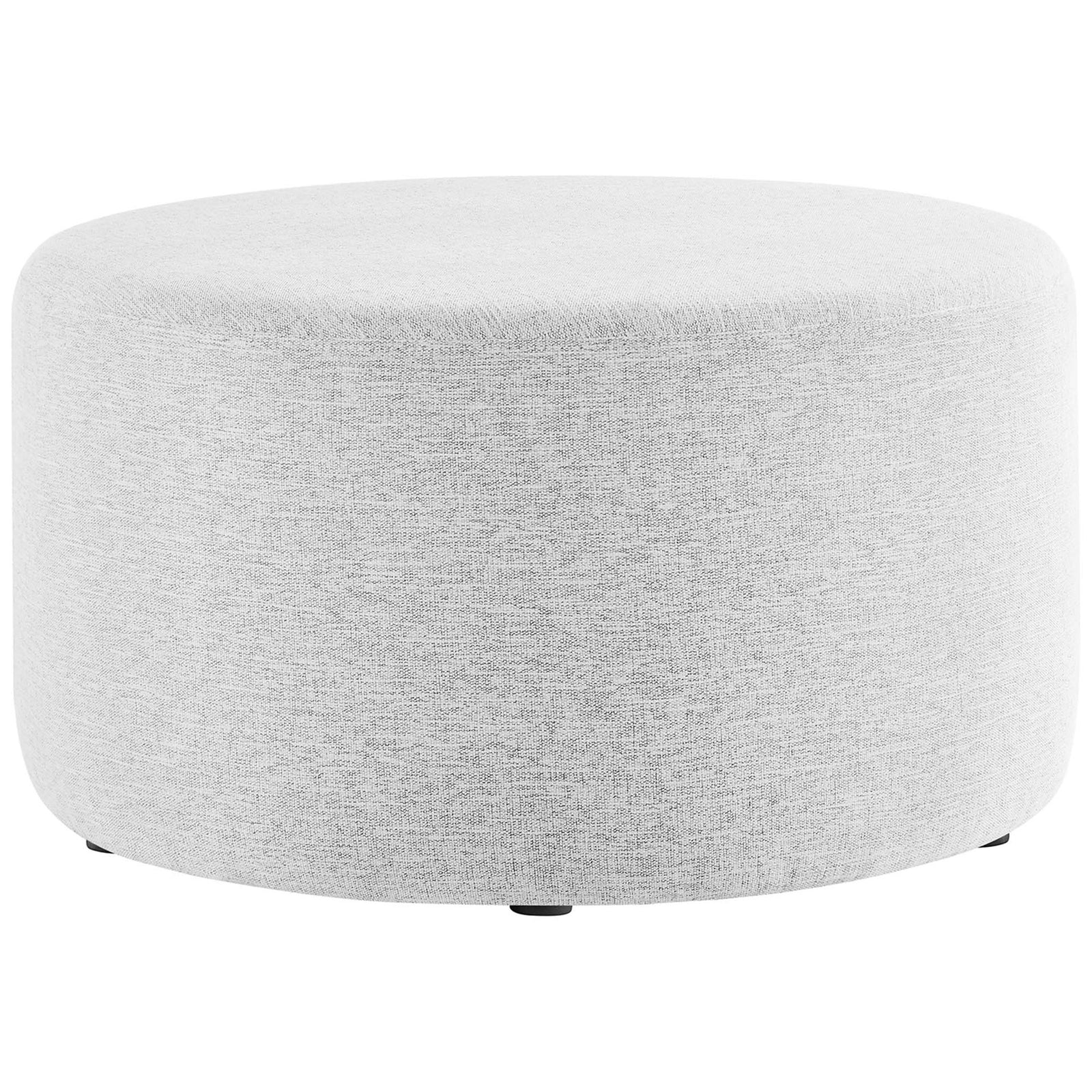 Heathered light gray 29 inch round ottoman with smooth, tailored sides and low-profile legs || EEI-6647-HLG || front_studio