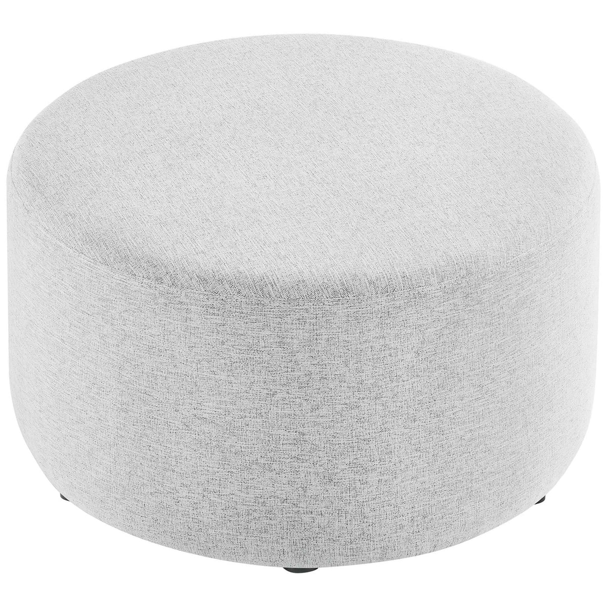 Plush 29 inch round ottoman in heathered light gray fabric, offering a smooth, inviting cushioned surface || EEI-6647-HLG || top_studio