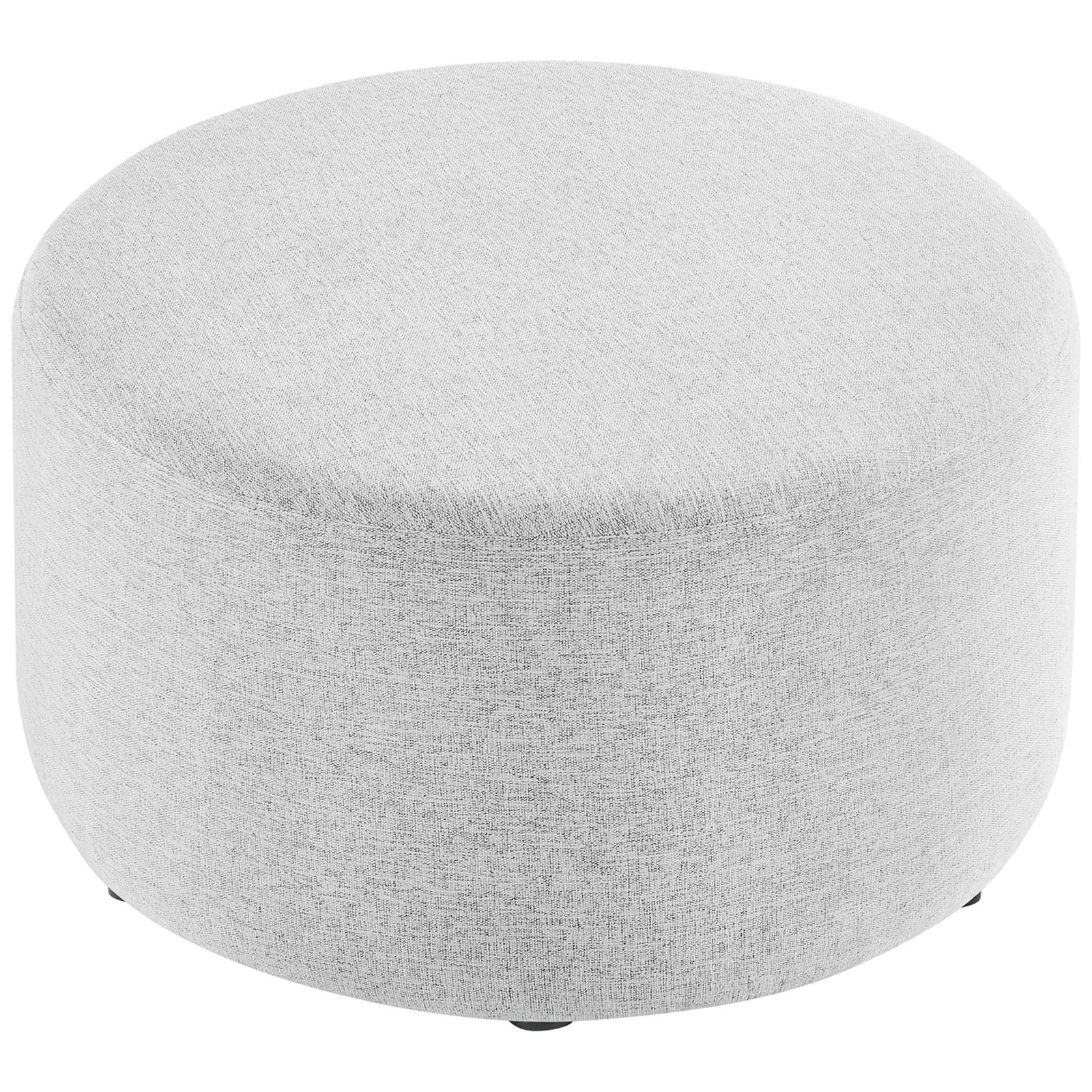 Plush 29 inch round ottoman in heathered light gray fabric, offering a smooth, inviting cushioned surface || EEI-6647-HLG || top_studio