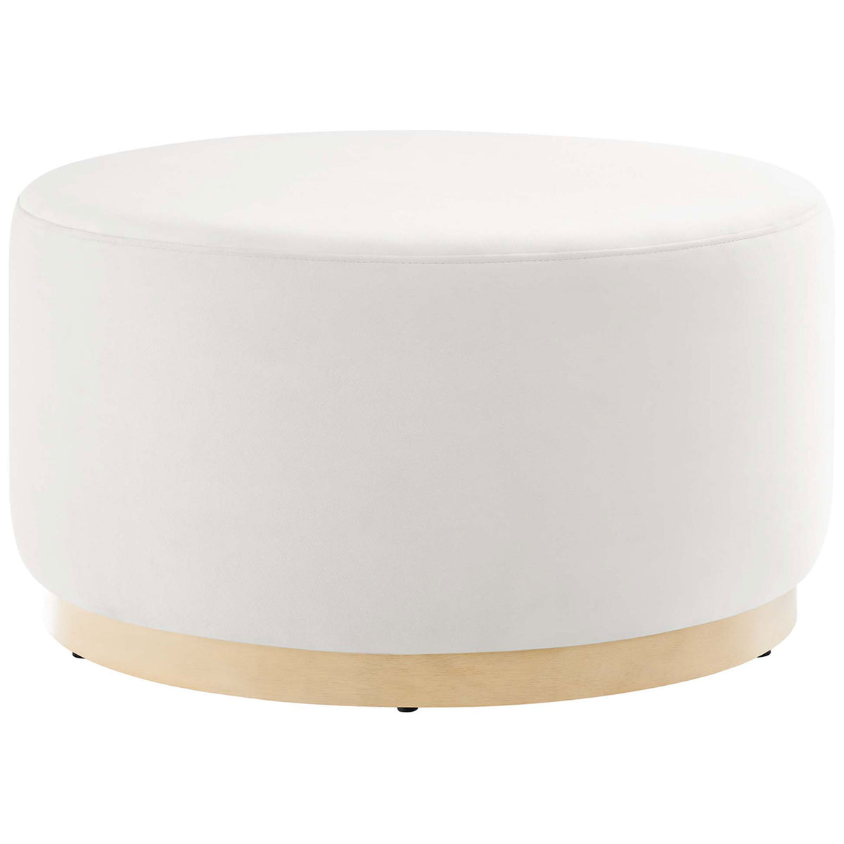 Tilden 29 inch round alabaster velvet ottoman with smooth cushioned top and natural wood base || EEI-6648-ALA-NAT || front_studio
