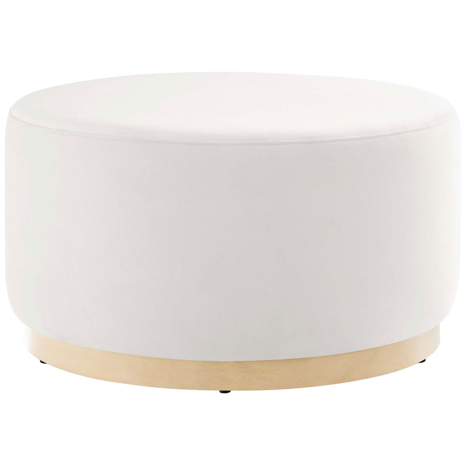 Tilden 29 inch round alabaster velvet ottoman with smooth cushioned top and natural wood base || EEI-6648-ALA-NAT || front_studio