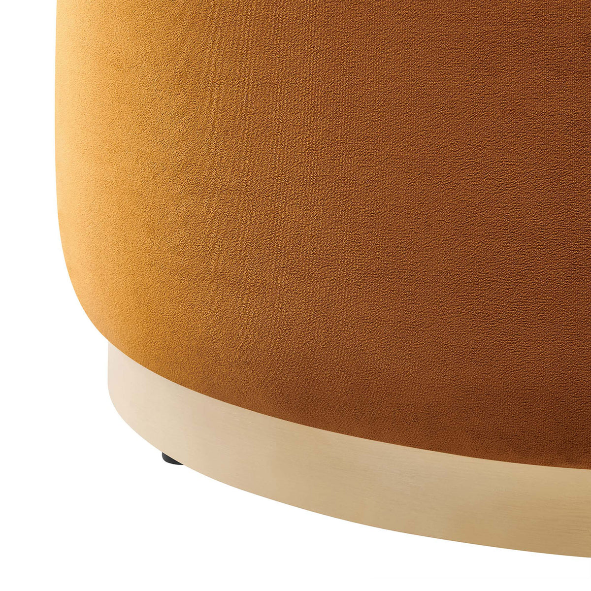 Rust velvet ottoman base with light wood plinth and subtle textured fabric. || EEI-6648-RUS-NAT || leg_studio