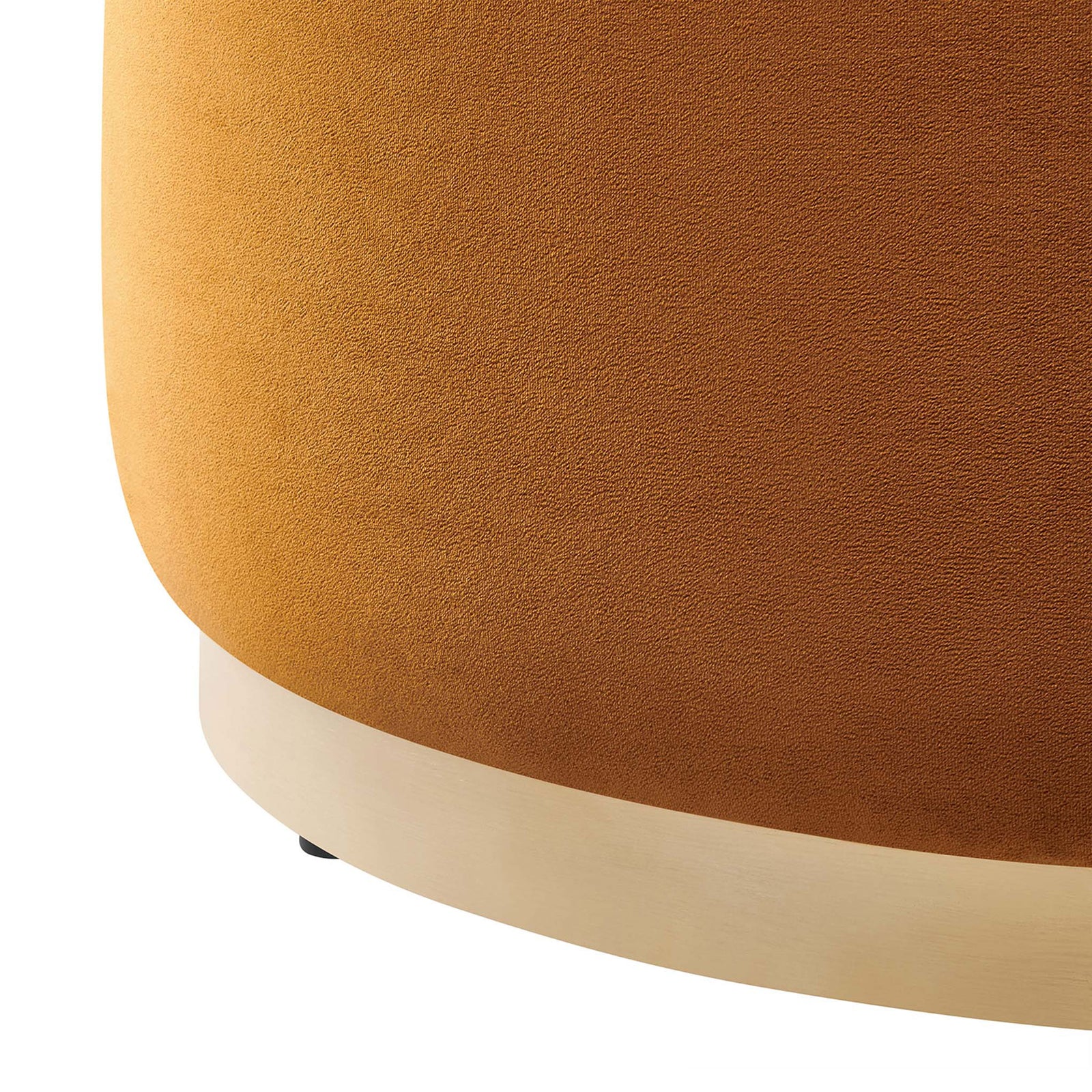 Rust velvet ottoman base with light wood plinth and subtle textured fabric. || EEI-6648-RUS-NAT || leg_studio