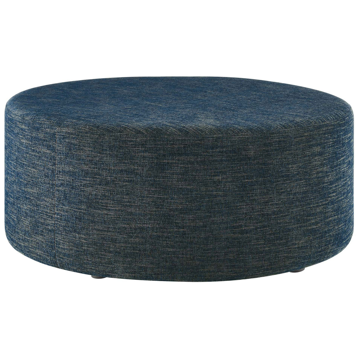 Large 38 inch round azure ottoman with heathered upholstery and a clean low profile for modern spaces || EEI-6649-HEA || front_studio
