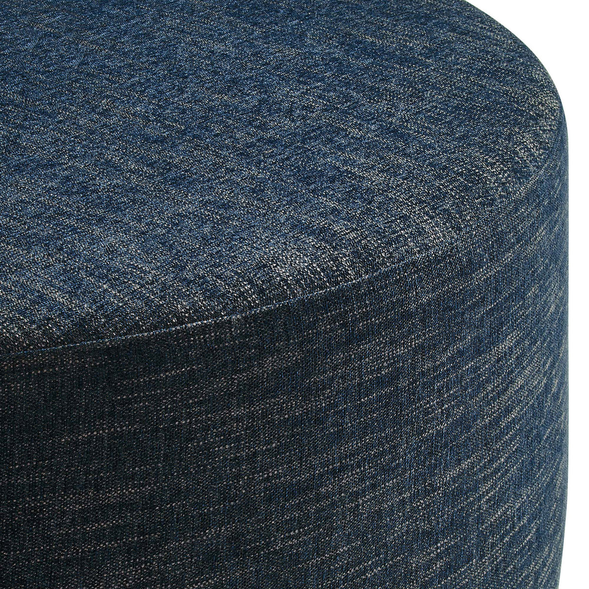 Heathered azure upholstery highlighting the ottoman's soft weave and rich tonal blue variation || EEI-6649-HEA || detail_studio