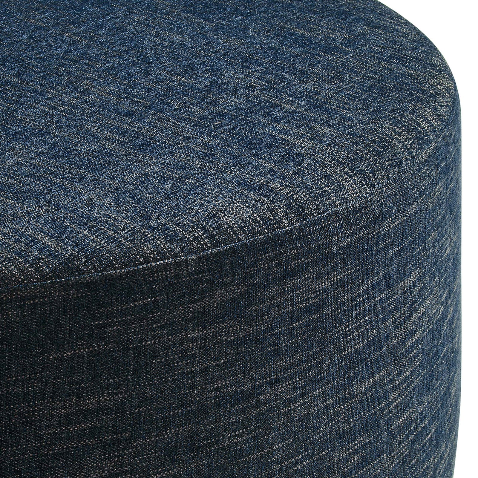 Heathered azure upholstery highlighting the ottoman's soft weave and rich tonal blue variation || EEI-6649-HEA || detail_studio