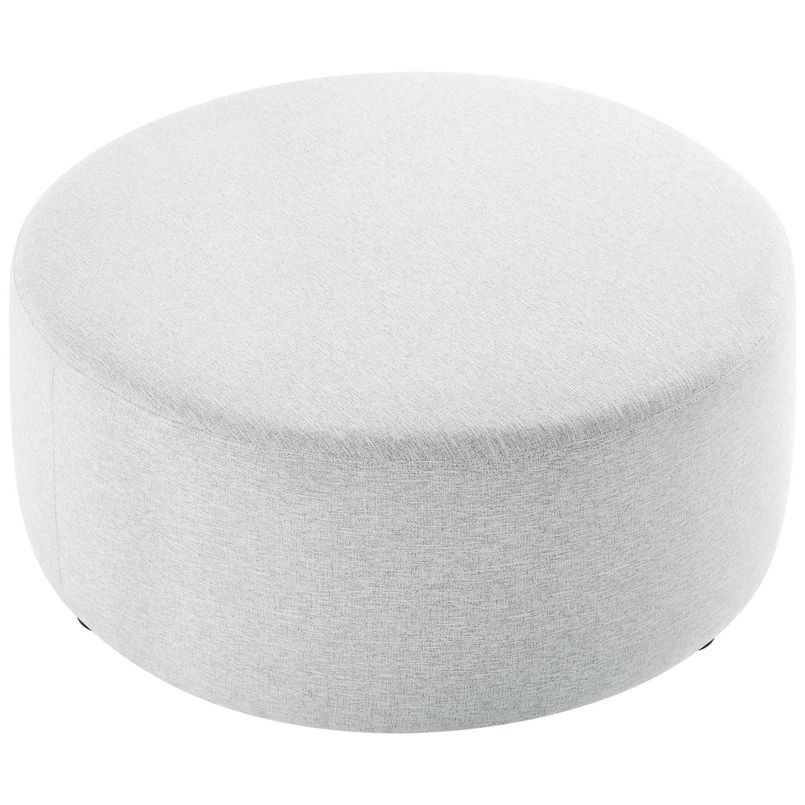 Spacious 38 inch round ottoman in heathered light gray fabric, offering a broad, softly cushioned surface || EEI-6649-HLG || top_studio