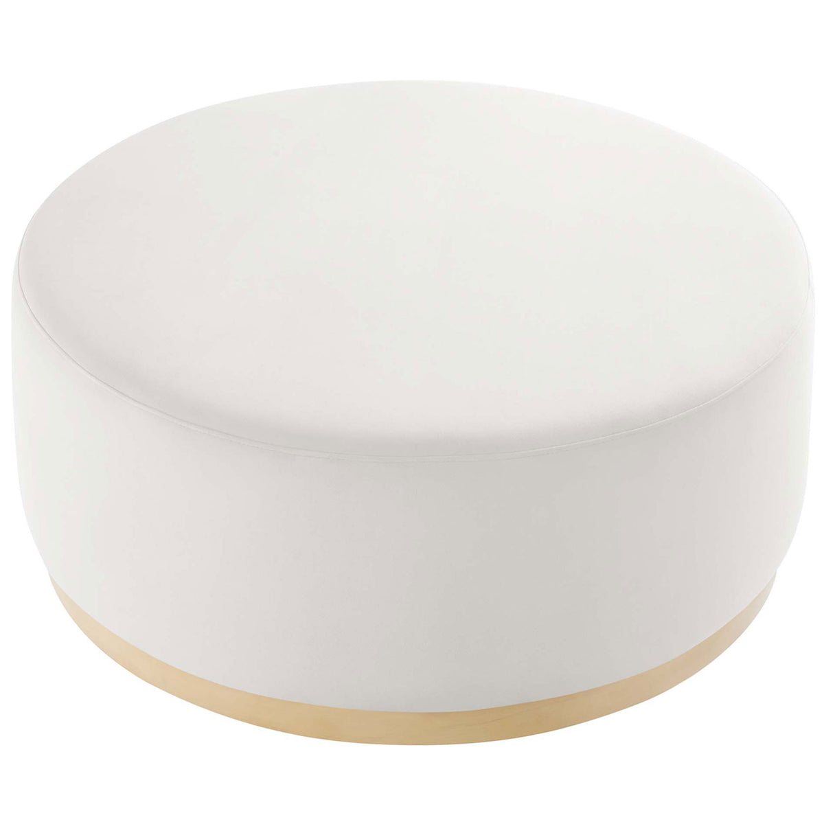 Spacious 38 inch round alabaster velvet ottoman offering a wide, smooth surface for trays or seating || EEI-6650-ALA-NAT || top_studio