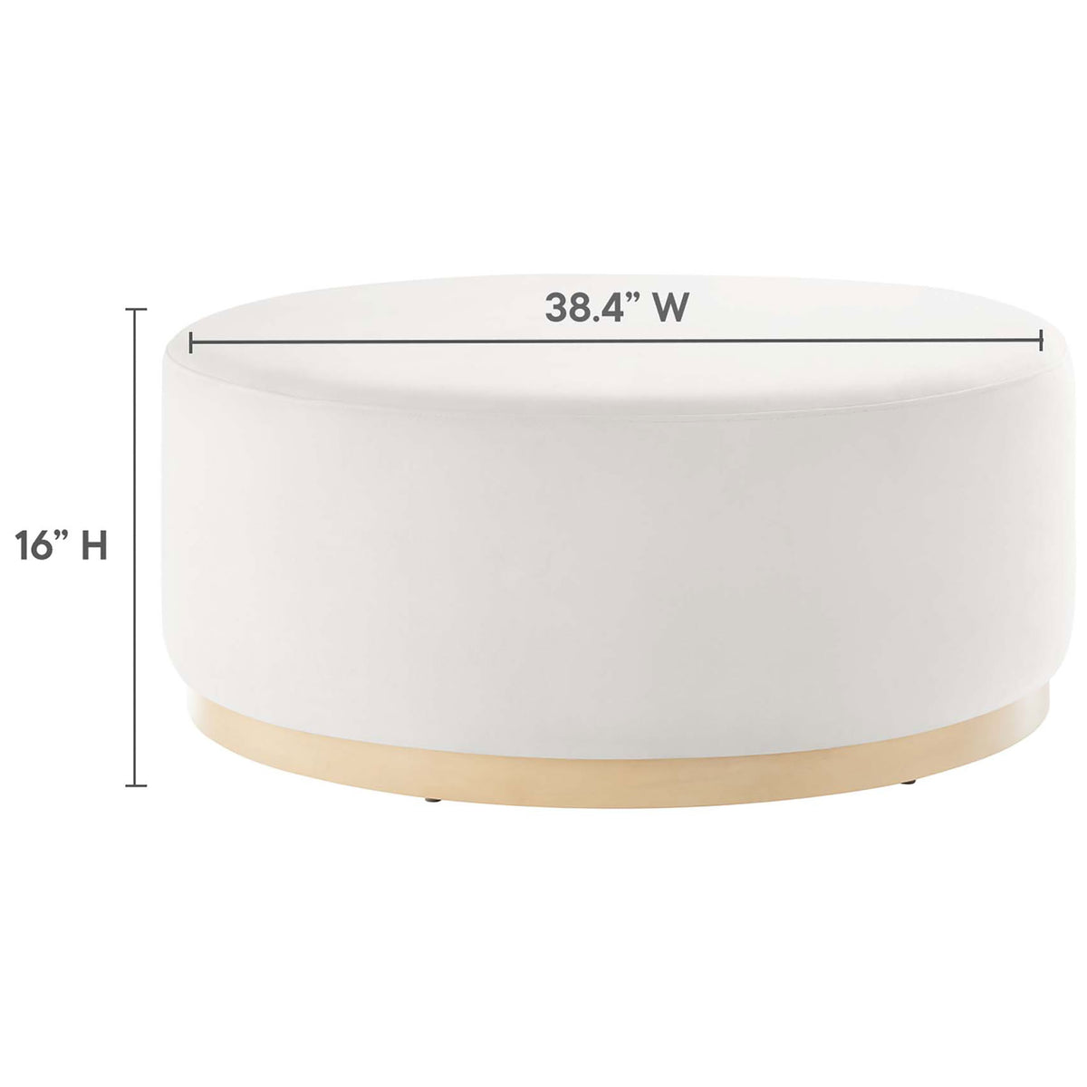 Dimensions of the Tilden 38 inch round ottoman with 16 inch height and 38.4 inch width labeled || EEI-6650-ALA-NAT || dimension_studio