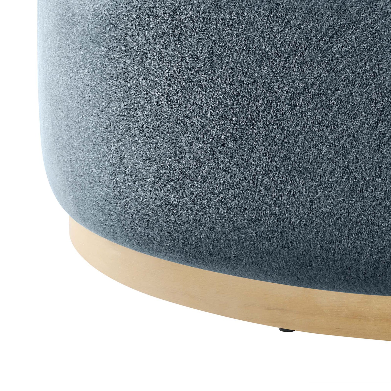 Performance velvet texture and rubberwood base detail on the large Tilden round ottoman || EEI-6650-CAB-NAT || detail_studio