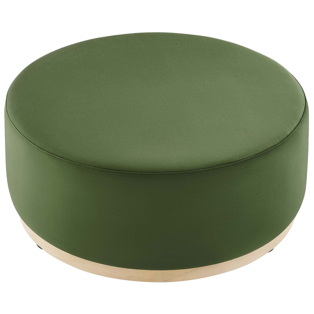 The 38 inch moss green velvet ottoman offers an expansive, smooth top for serving or putting up your feet. || EEI-6650-MOG-NAT || top_angle_studio