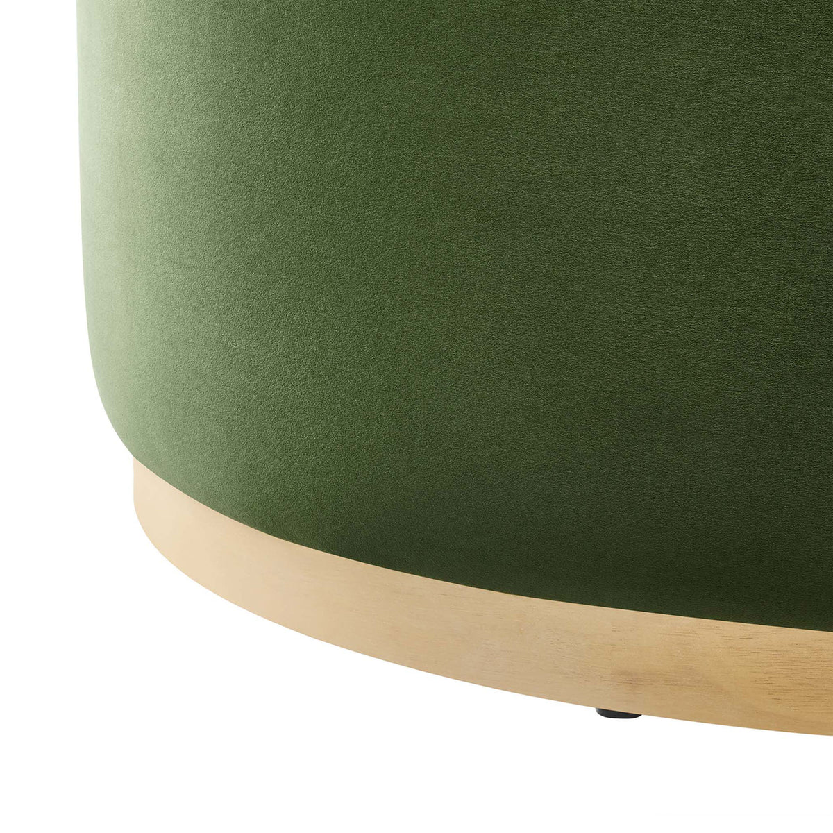 Soft moss green performance velvet pairs with the natural wood base for a clean, contemporary ottoman look. || EEI-6650-MOG-NAT || detail_studio